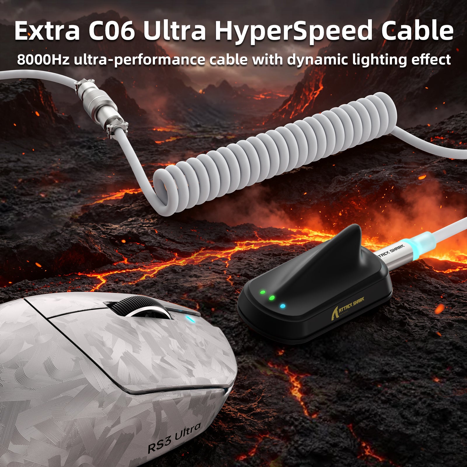 ATTACK SHARK RS3 ULTRA Carbon Fiber Draadloze PAW3955MAX Gaming Muis met C06 Ultra LED Kabel