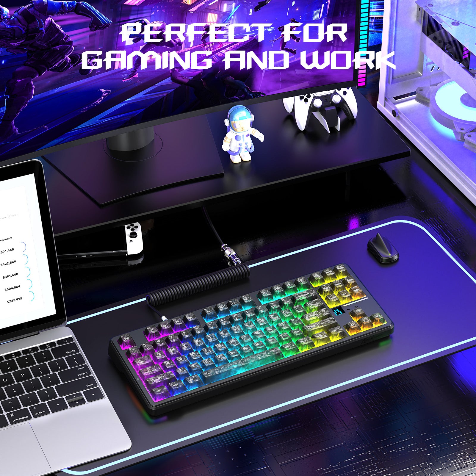 ATTACK SHARK X87 ULTRA Draadloos Gaming Toetsenbord met 8KHz Ontvanger en RGB Opgerolde Kabel