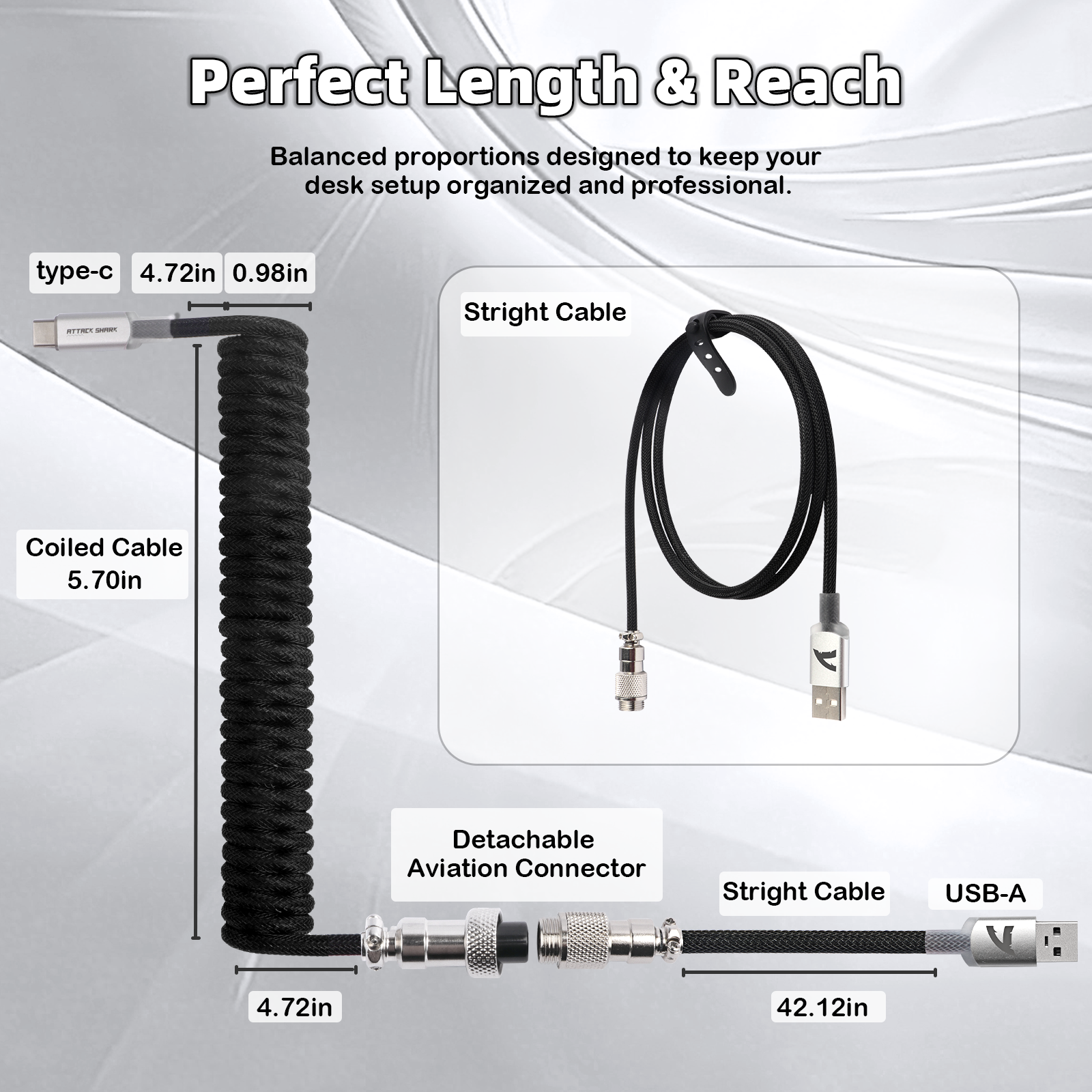 ATTACK SHARK C01ULTIMATE Opgerolde Kabel voor 8KHz Magnetisch Toetsenbord