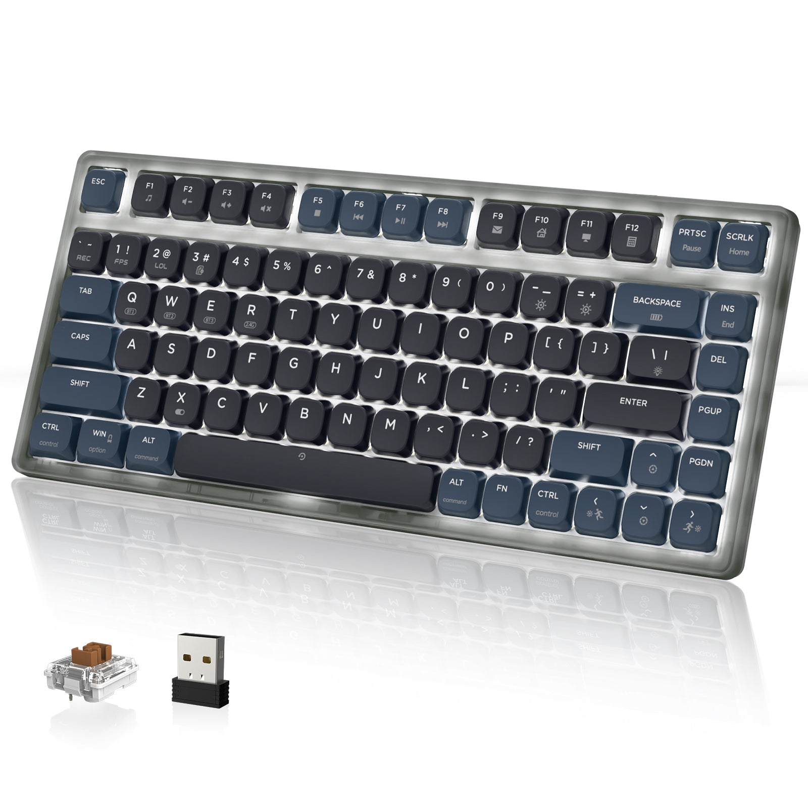 ATTACK SHARK x AJAZZ AK832 PRO low-profile mechanical keyboard, translucent, 75% compact, with LCD display and RGB.