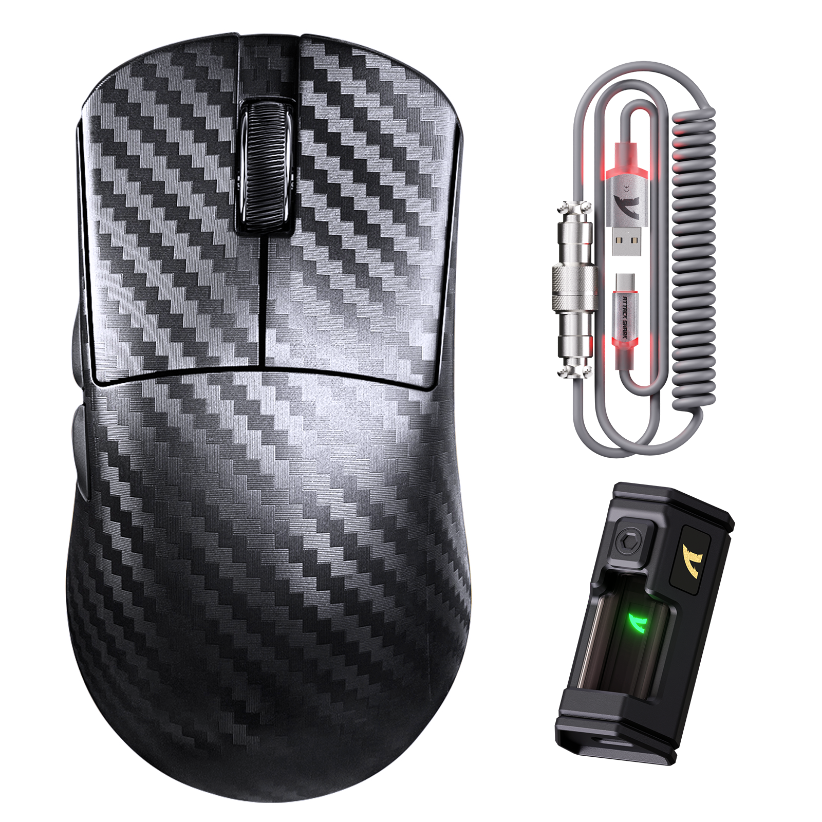 ATTACK SHARK R11 ULTRA Carbon Fiber Draadloze 8K PAW3950MAX Gaming Muis met C06 Ultra LED Kabel