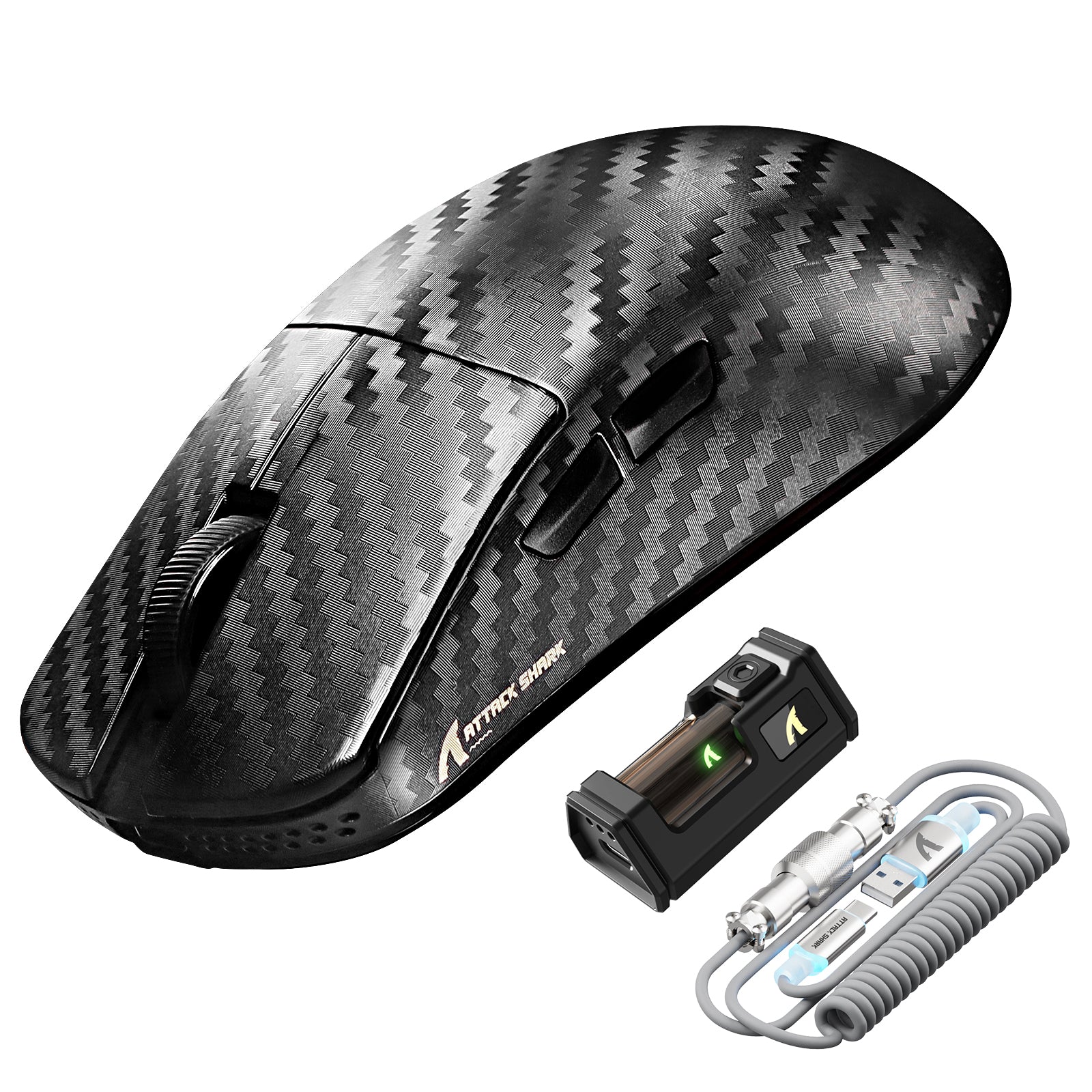 ATTACK SHARK R11 ULTRA Carbon Fiber Draadloze 8K PAW3950MAX Gaming Muis met C06 Ultra LED Kabel