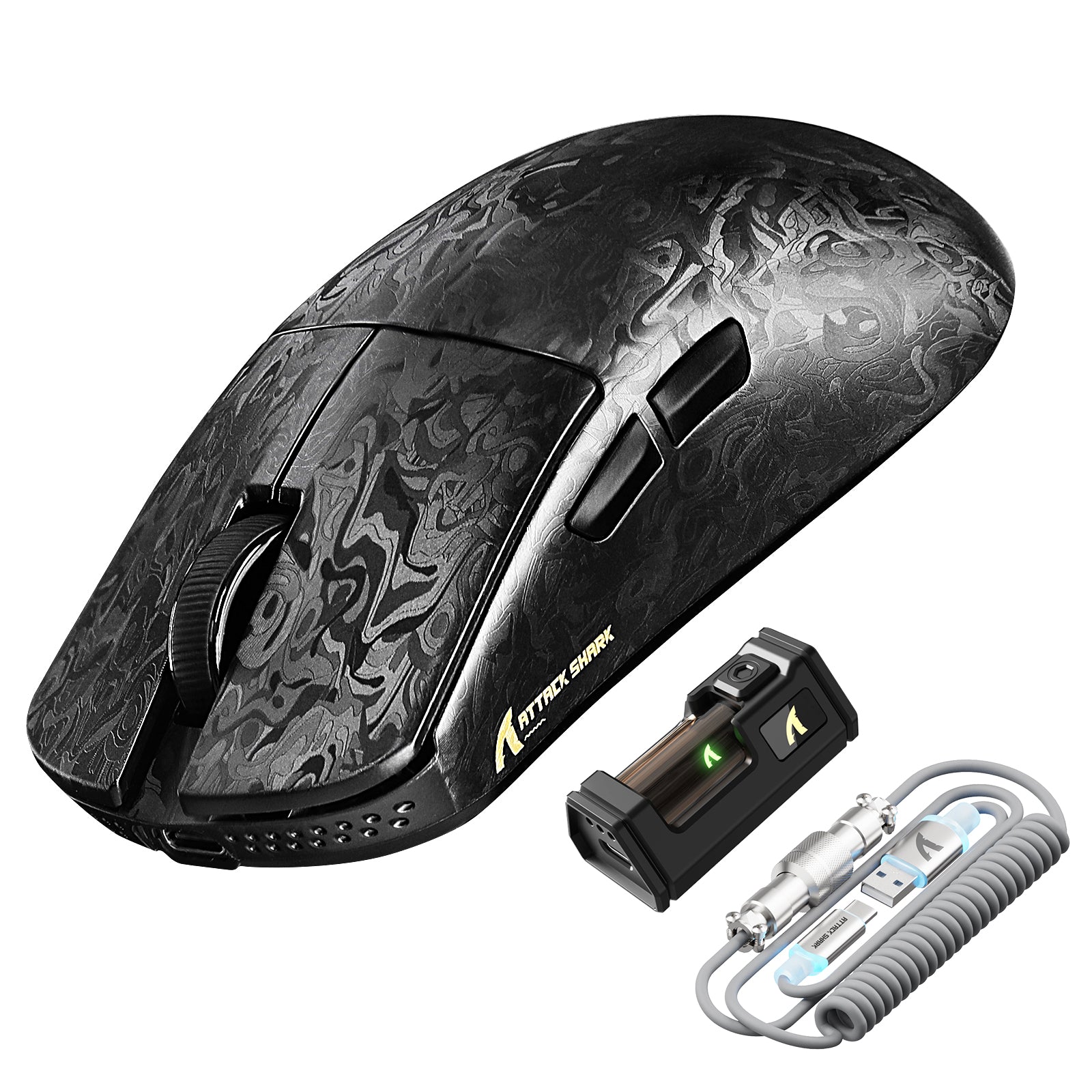 ATTACK SHARK R11 ULTRA Carbon Fiber Draadloze 8K PAW3950MAX Gaming Muis met C06 Ultra LED Kabel