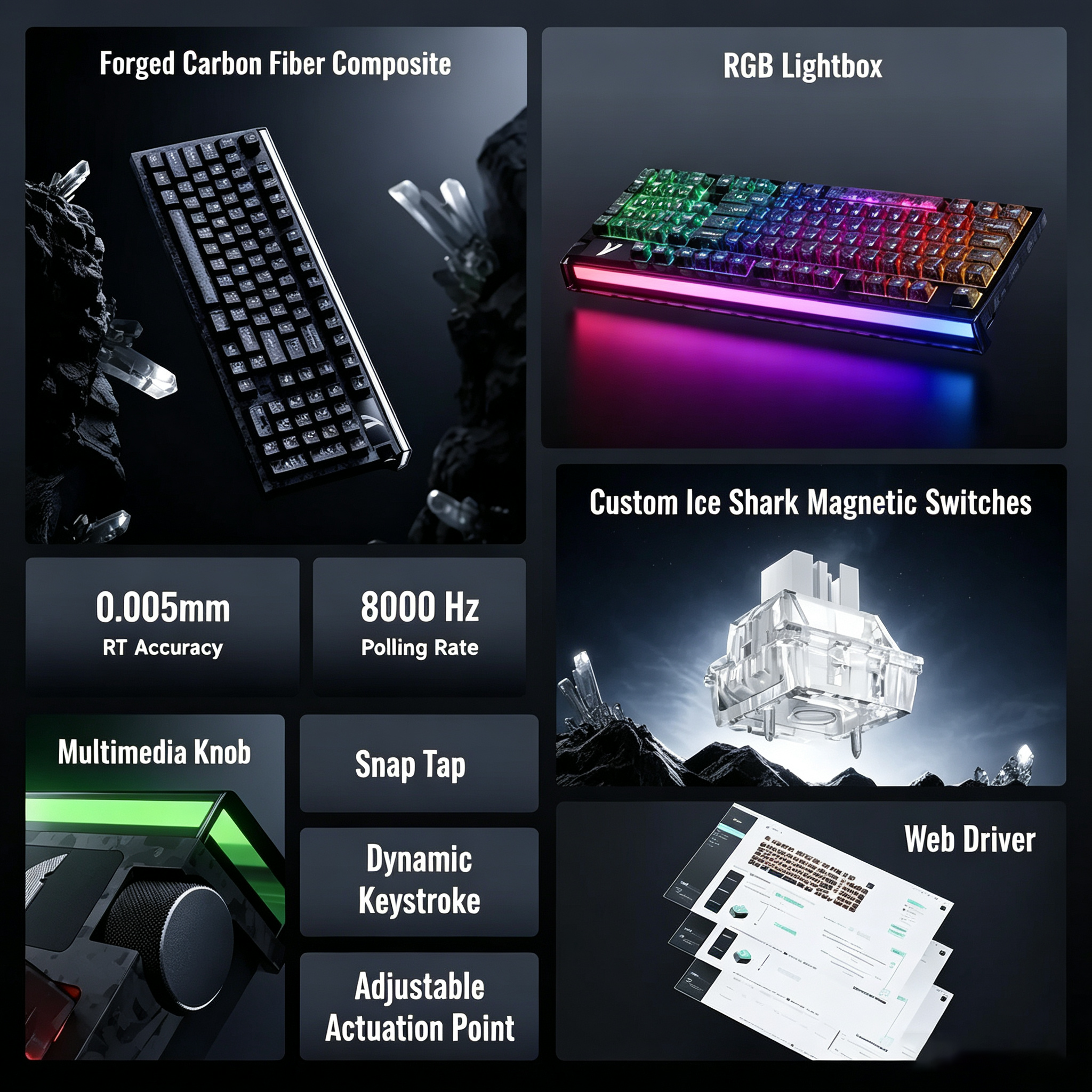 ATTACK SHARK R98 HE Carbon Fiber Bedraad Sneltoets Magnetische Schakelaar Toetsenbord Met C01 Ultra RGB Opgerolde Kabel