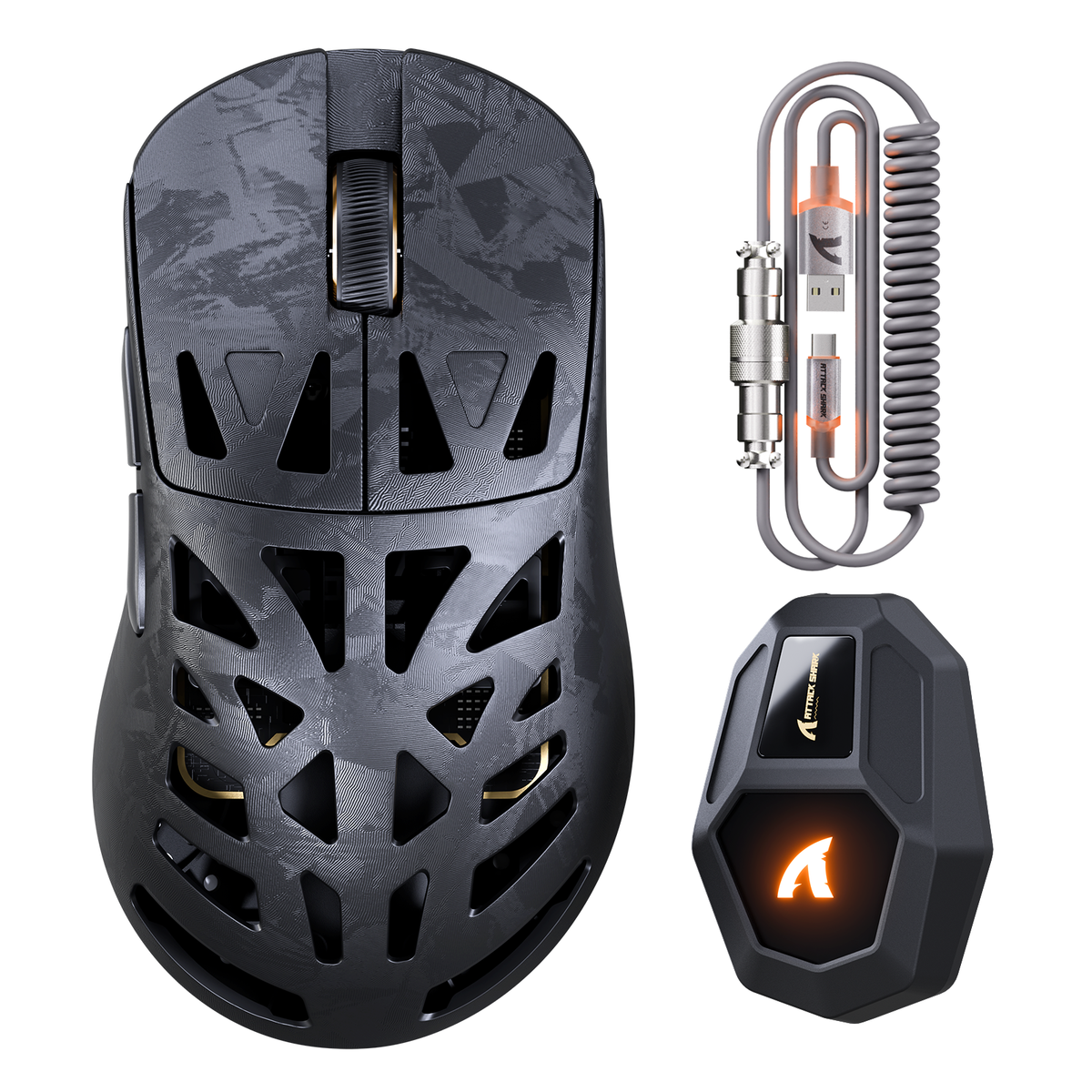 ATTACK SHARK RS6 ULTRA draadloze gamingmuis van koolstofvezel met PAW3955MAX-sensor