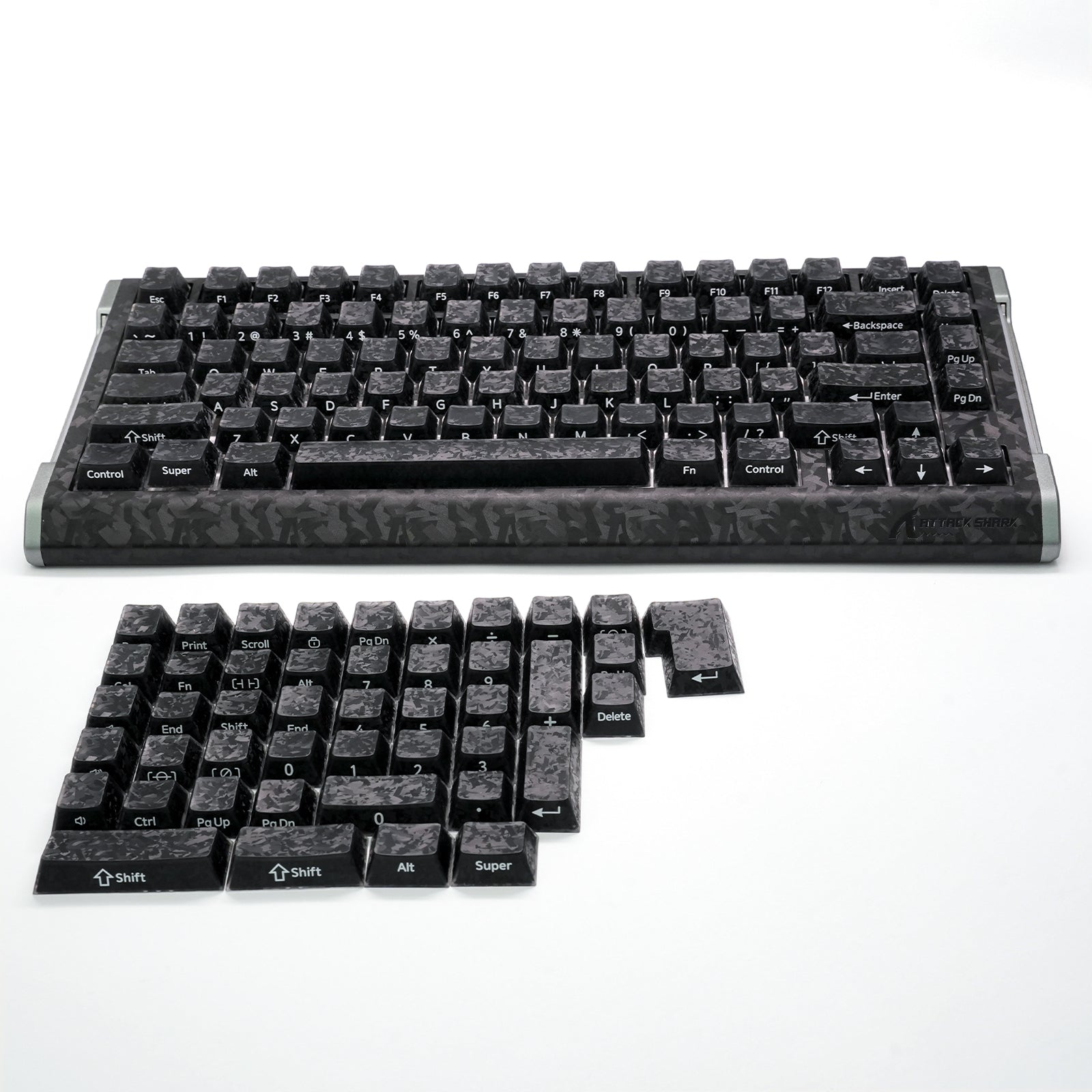 ATTACK SHARK SK04 119 toetsen, gesmede koolstofvezel-kristallen keycaps, ANSI/ISO