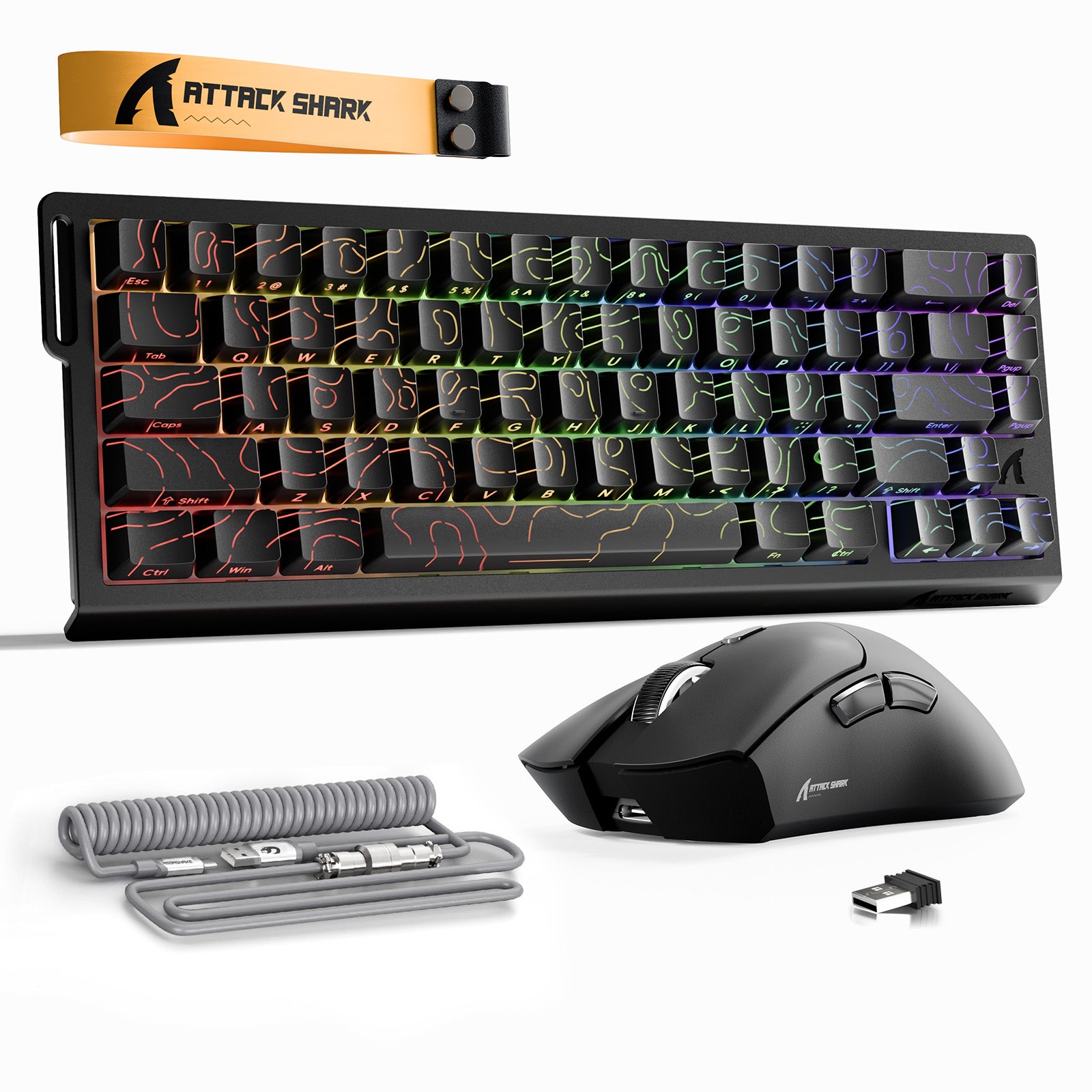 ATTACK SHARK X68HE Rapid Trigger Toetsenbord + R1 Draadloze Gaming Muis + C01 Opgerolde Kabel Bundel