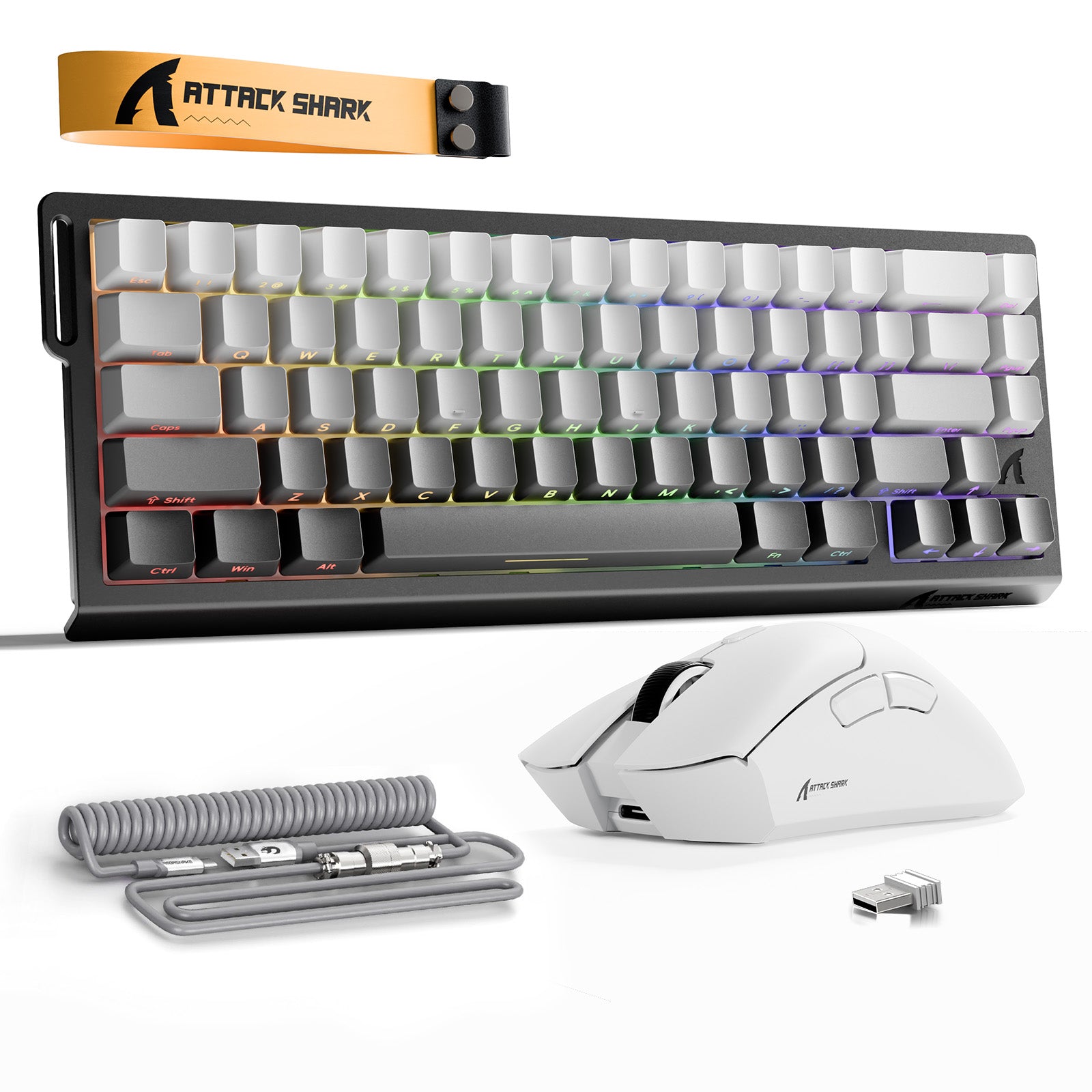 ATTACK SHARK X68HE Rapid Trigger Toetsenbord + R1 Draadloze Gaming Muis + C01 Opgerolde Kabel Bundel