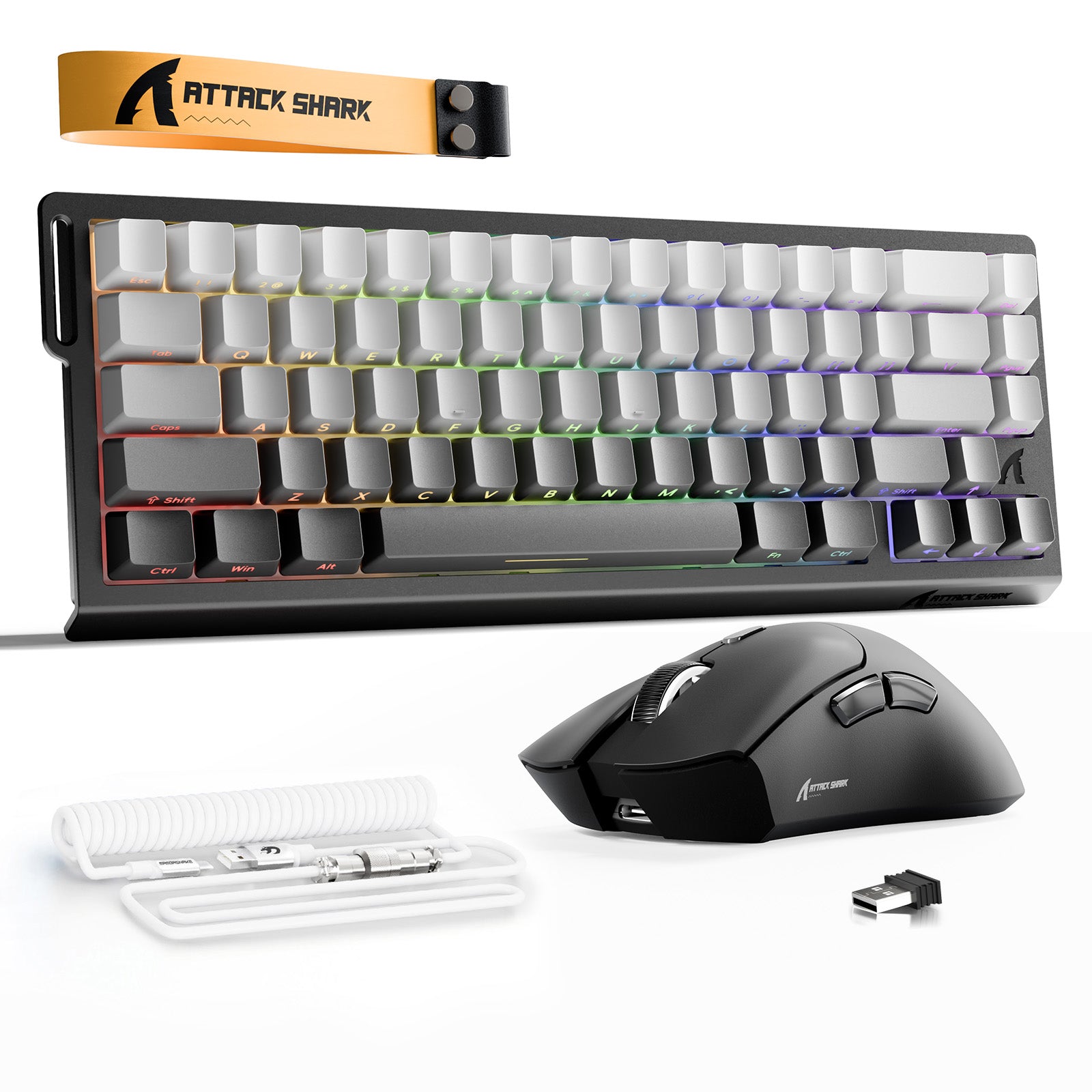 ATTACK SHARK X68HE Rapid Trigger Toetsenbord + R1 Draadloze Gaming Muis + C01 Opgerolde Kabel Bundel