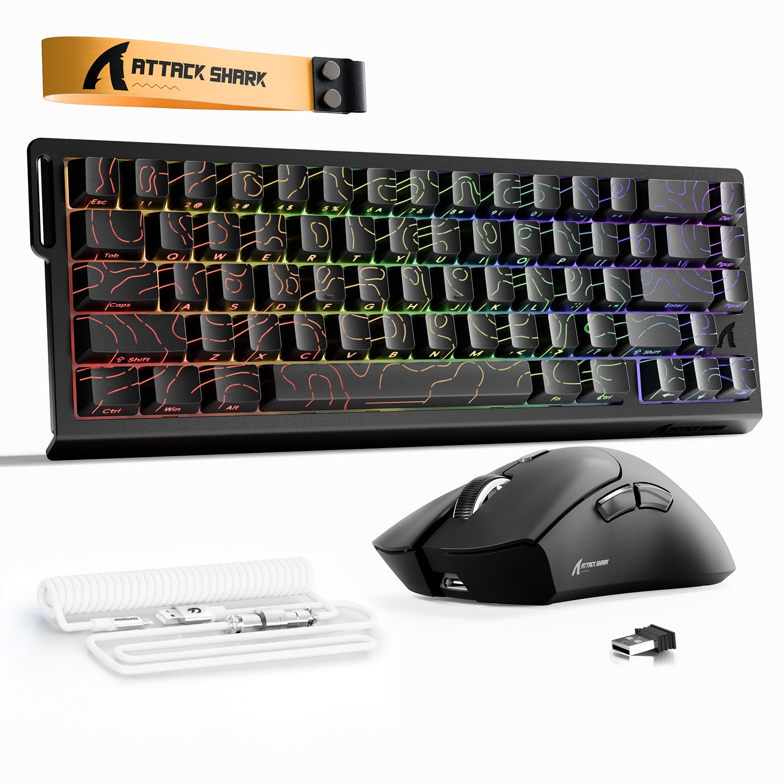 ATTACK SHARK X68HE Rapid Trigger Toetsenbord + R1 Draadloze Gaming Muis + C01 Opgerolde Kabel Bundel