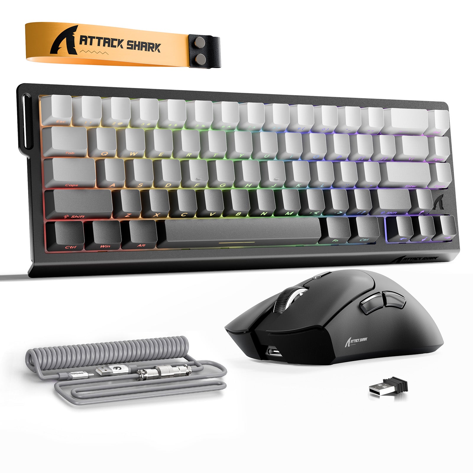 ATTACK SHARK X68HE Rapid Trigger Toetsenbord + R1 Draadloze Gaming Muis + C01 Opgerolde Kabel Bundel