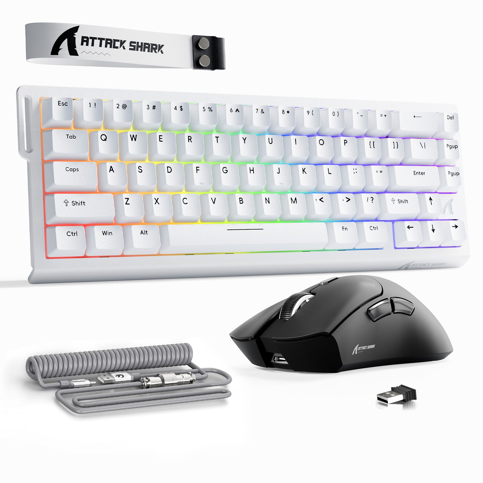 ATTACK SHARK X68HE Rapid Trigger Toetsenbord + R1 Draadloze Gaming Muis + C01 Opgerolde Kabel Bundel