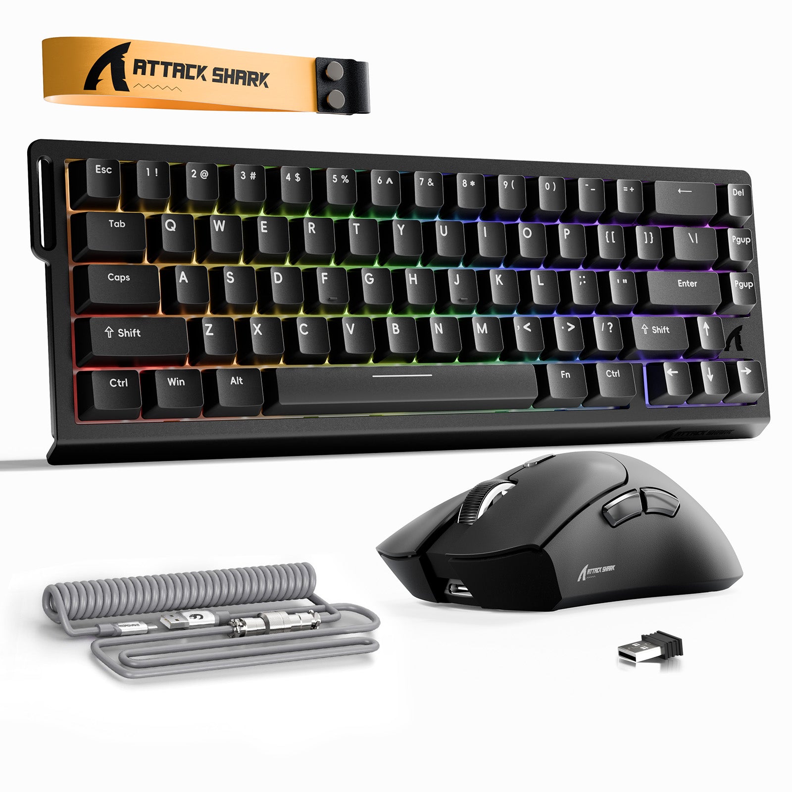 ATTACK SHARK X68HE Rapid Trigger Toetsenbord + R1 Draadloze Gaming Muis + C01 Opgerolde Kabel Bundel