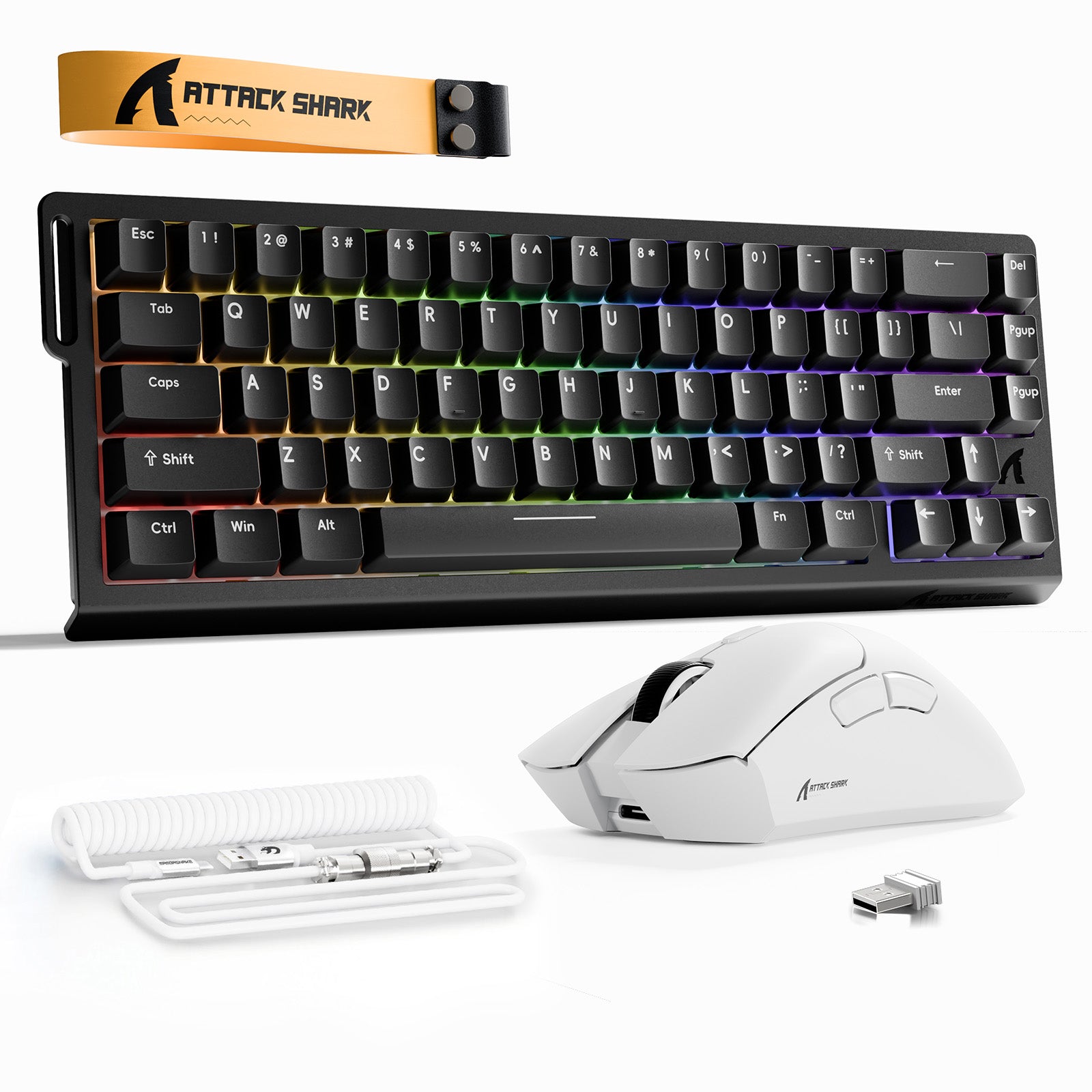 ATTACK SHARK X68HE Rapid Trigger Toetsenbord + R1 Draadloze Gaming Muis + C01 Opgerolde Kabel Bundel