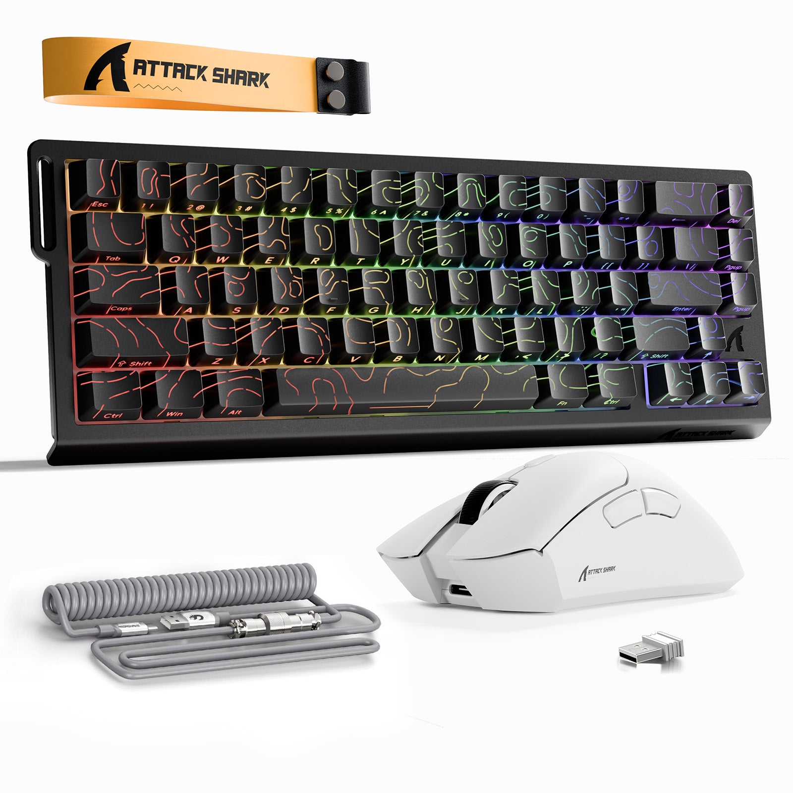 ATTACK SHARK X68HE Rapid Trigger Toetsenbord + R1 Draadloze Gaming Muis + C01 Opgerolde Kabel Bundel