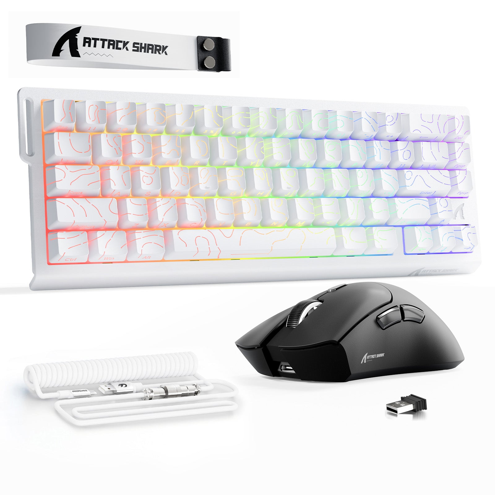 ATTACK SHARK X68HE Rapid Trigger Toetsenbord + R1 Draadloze Gaming Muis + C01 Opgerolde Kabel Bundel