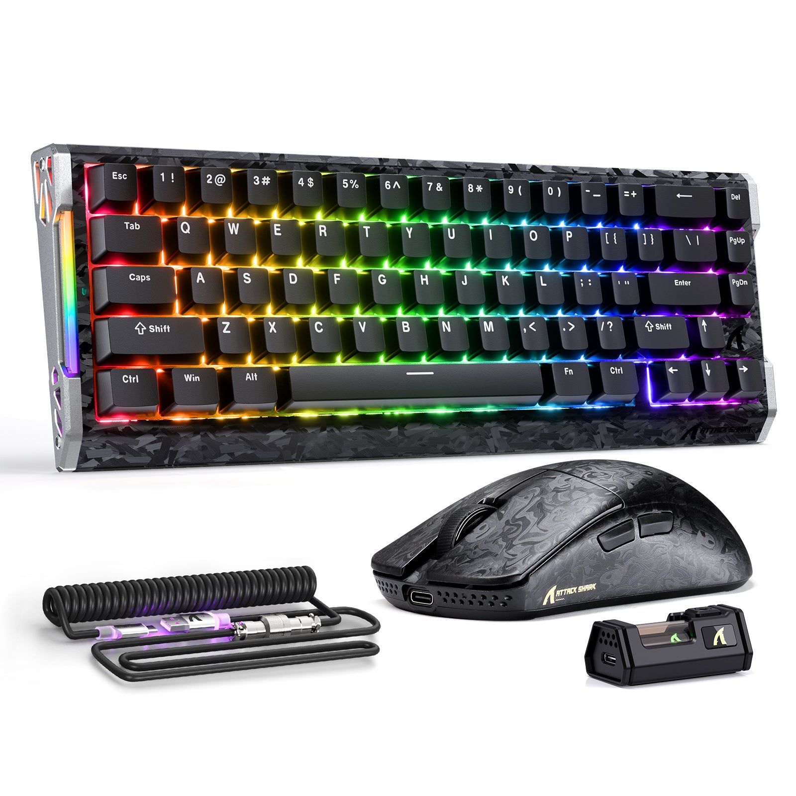 ATTACK SHARK R68 HE & R11 ULTRA Carbon Fiber Gaming Bundel Met C01 ULTRA Opgerolde Kabel
