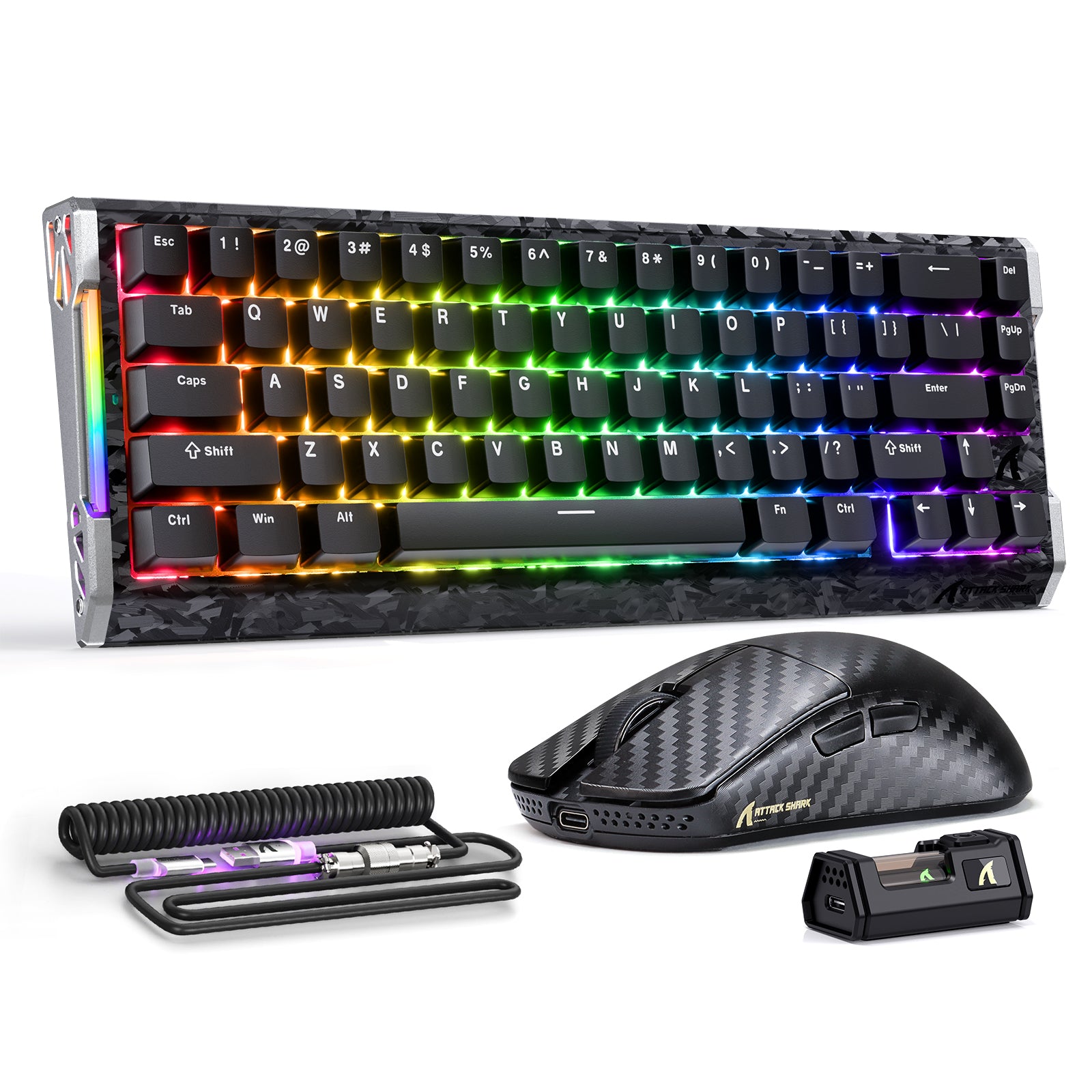 ATTACK SHARK R68 HE & R11 ULTRA Carbon Fiber Gaming Bundel Met C01 ULTRA Opgerolde Kabel