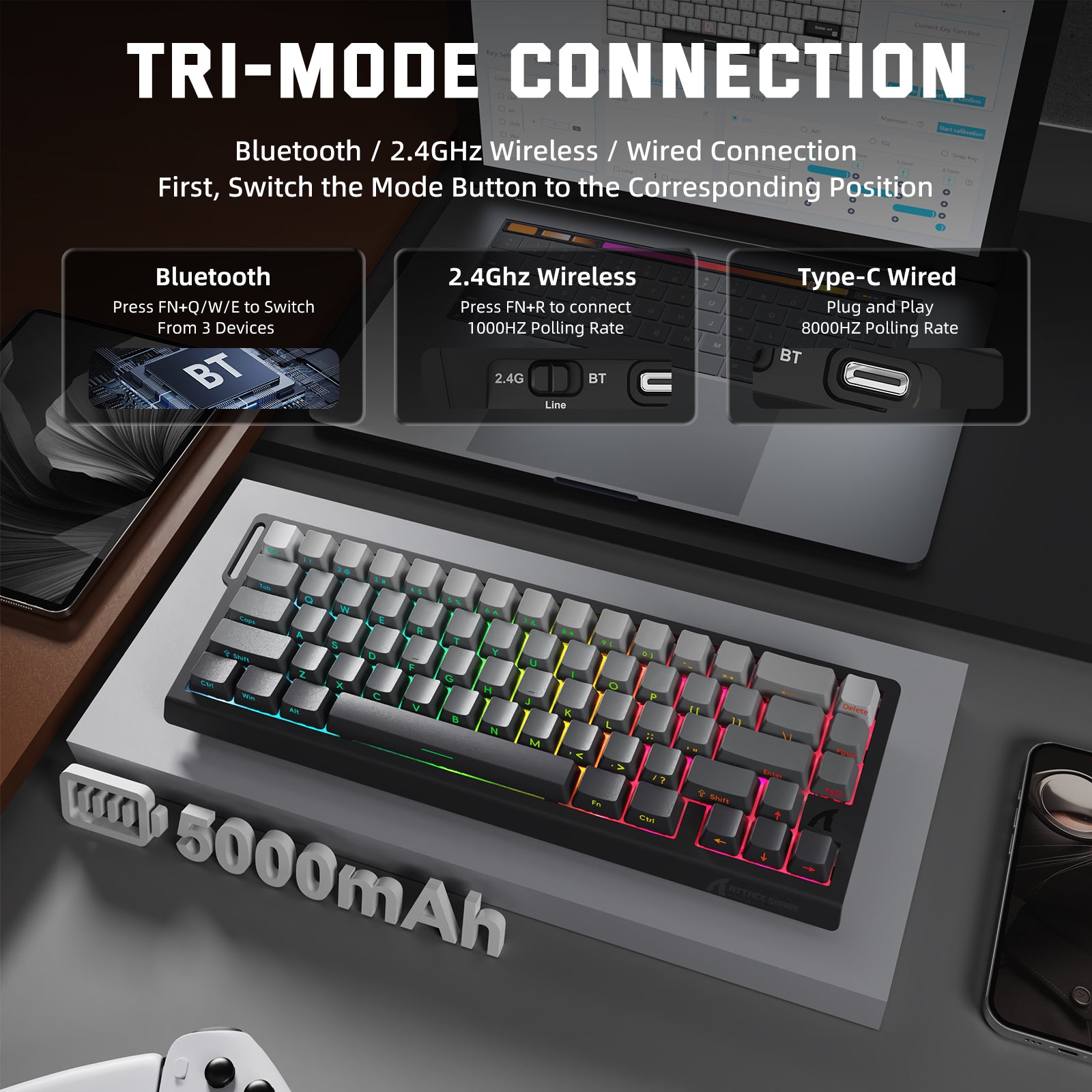 X68PRO HE Tri-Mode Keyboard: Bluetooth, 2.4G Wireless, Wired