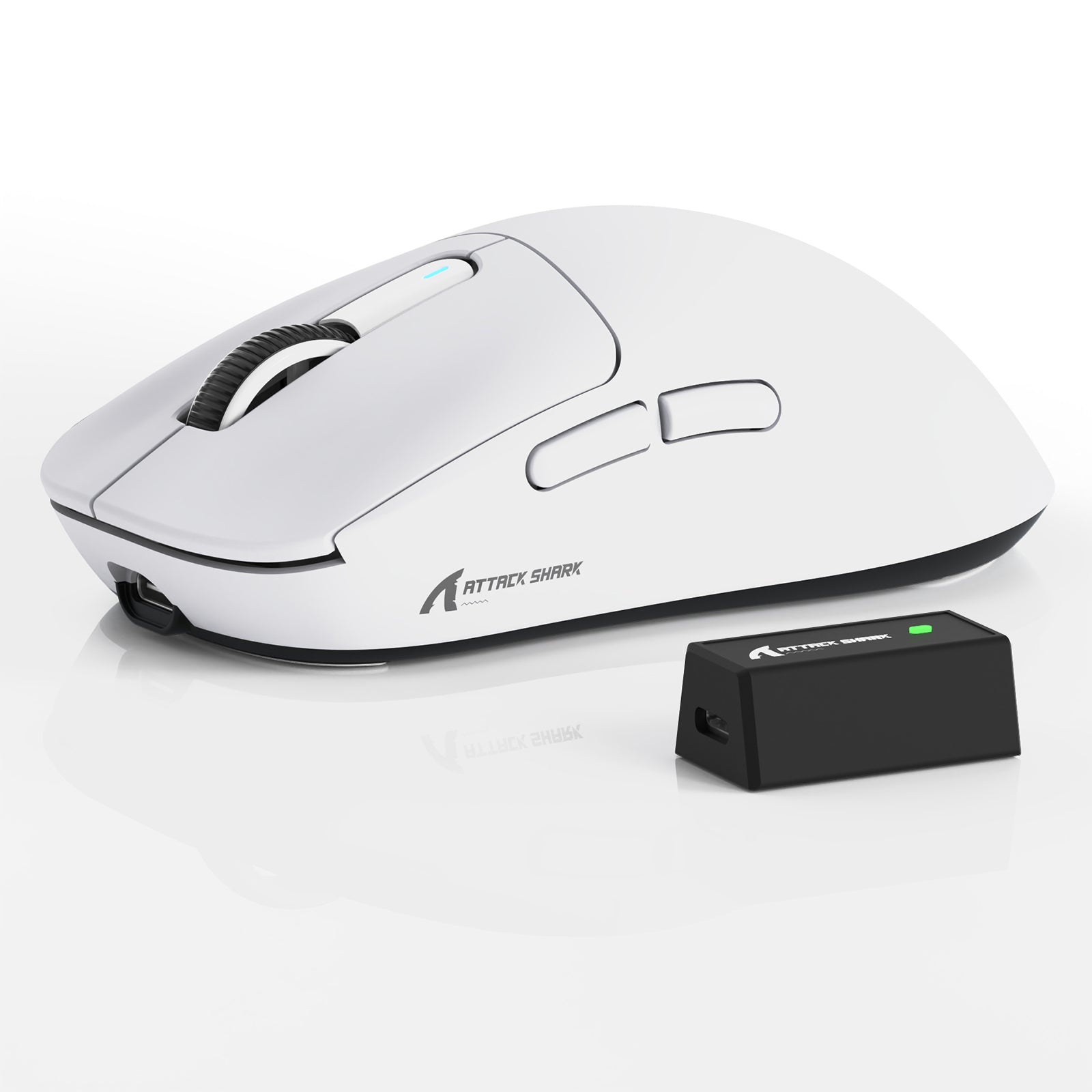 ATTACK SHARK X3PRO Three Modes 8K Gaming Mouse - White gaming mouse and its receiver
