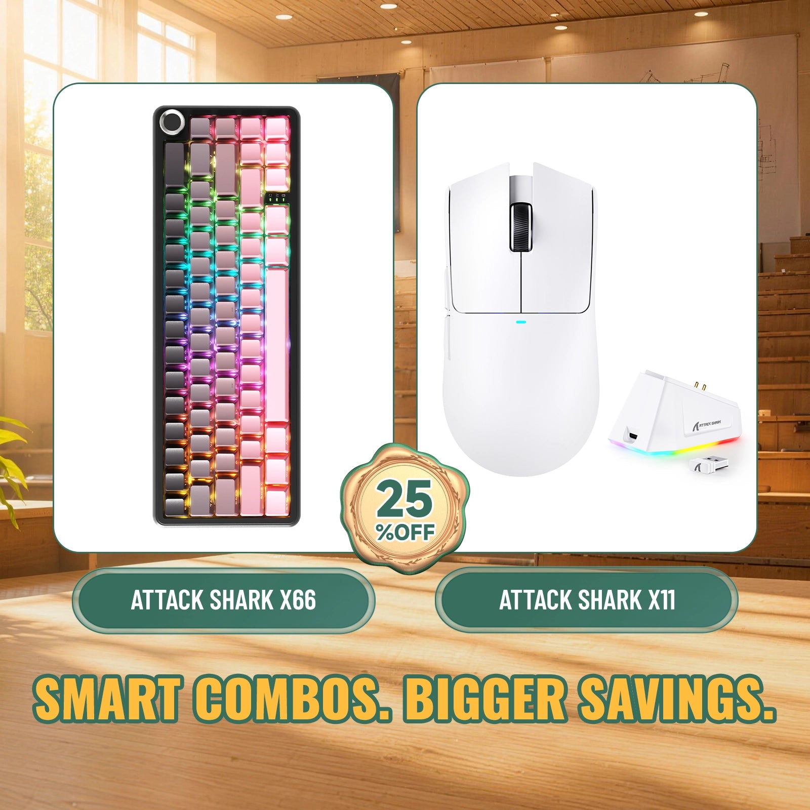 ATTACK SHARK X66 Draadloos Mechanisch Toetsenbord + X11 Draadloze Gaming Muis Bundel