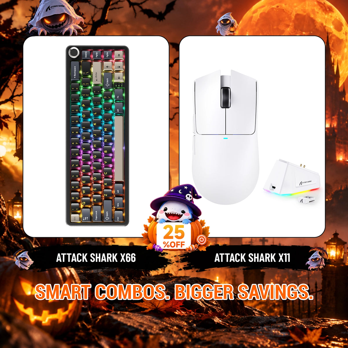 ATTACK SHARK X66 Draadloos Mechanisch Toetsenbord + X11 Draadloze Gaming Muis Bundel
