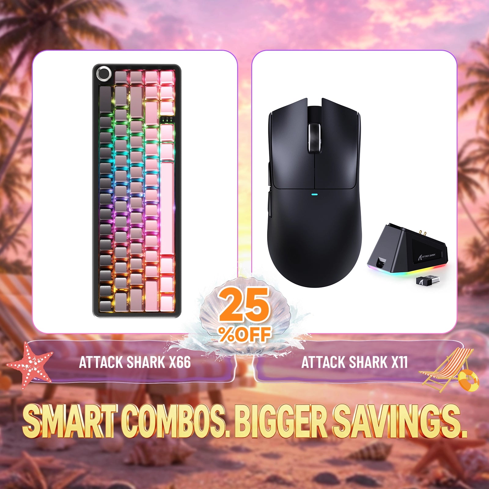 ATTACK SHARK X66 Draadloos Mechanisch Toetsenbord + X11 Draadloze Gaming Muis Bundel
