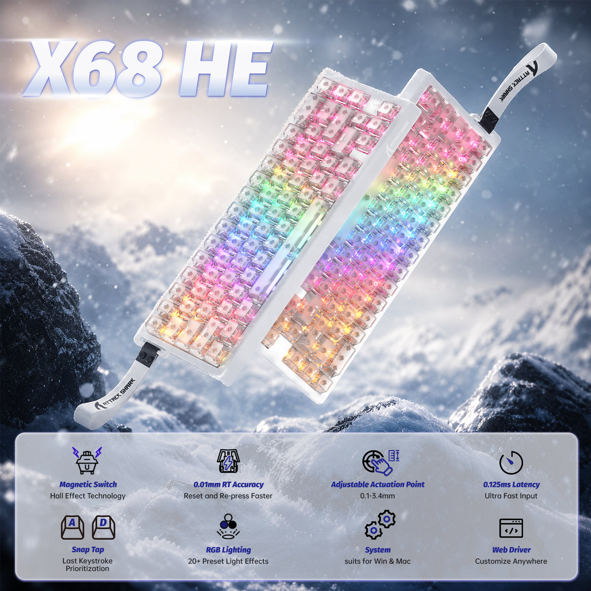 ATTACK SHARK X68 HE Snelle Trigger Toetsenbord Magnetische Schakelaar