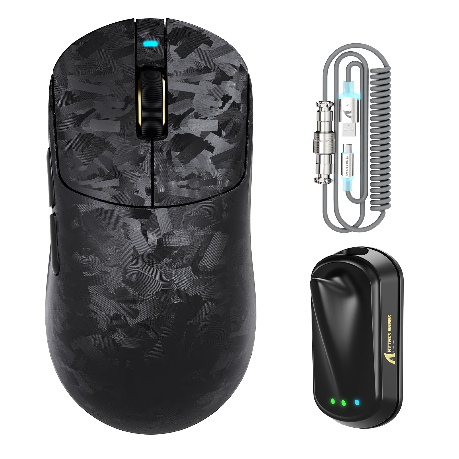 ATTACK SHARK RS3 ULTRA Carbon Fiber Draadloze PAW3955MAX Gaming Muis met C06 Ultra LED Kabel