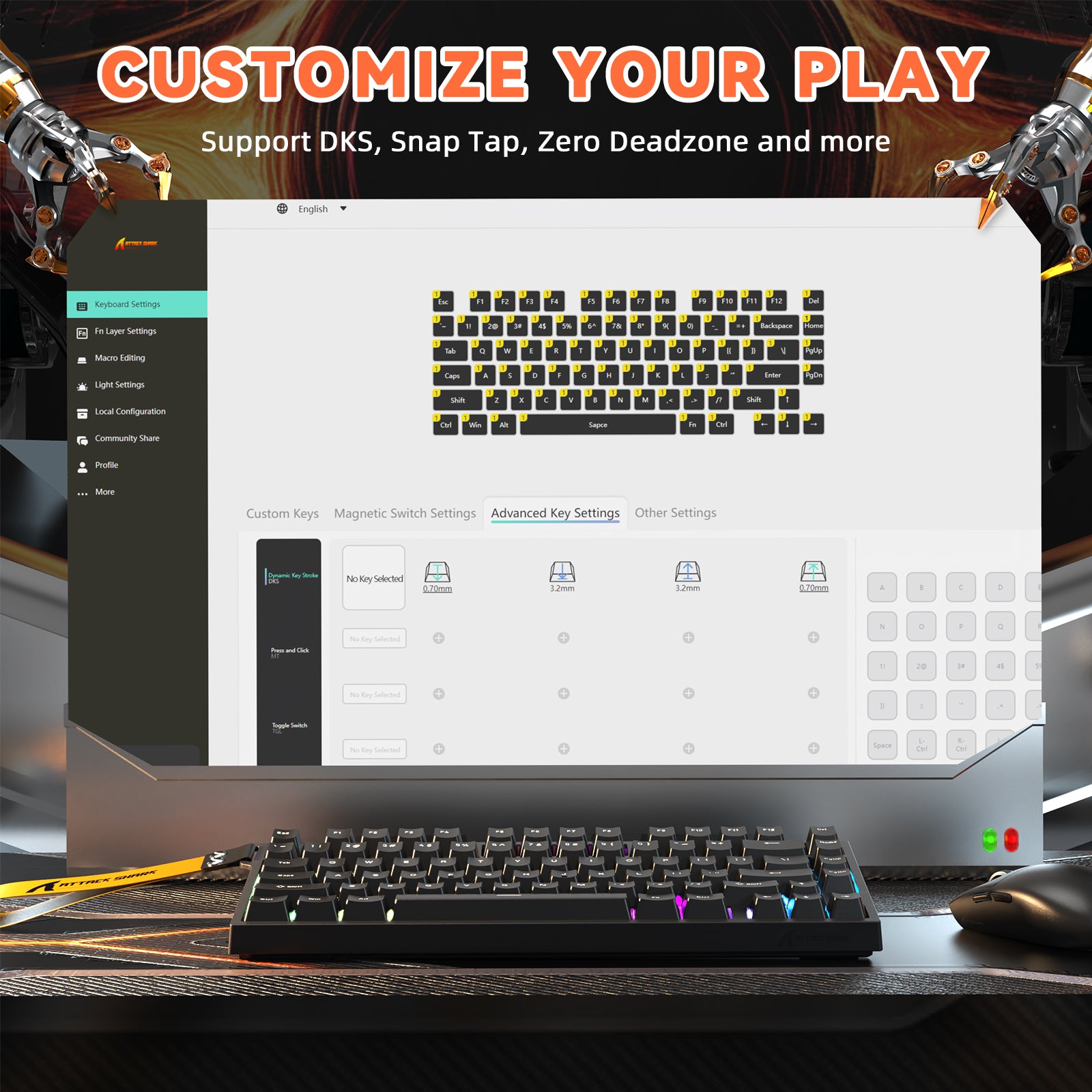 ATTACK SHARK R82 HE Rapid Trigger Keyboard Magnetic Switch with 0.005MM RT