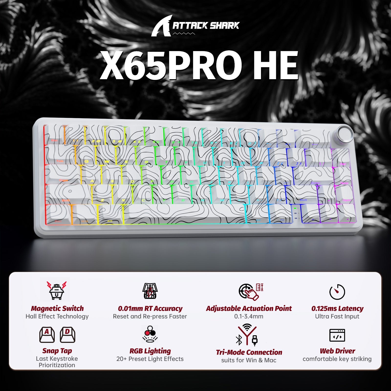 ATTACK SHARK X65PRO HE Draadloos Snelle Trigger Toetsenbord Magnetische Schakelaar