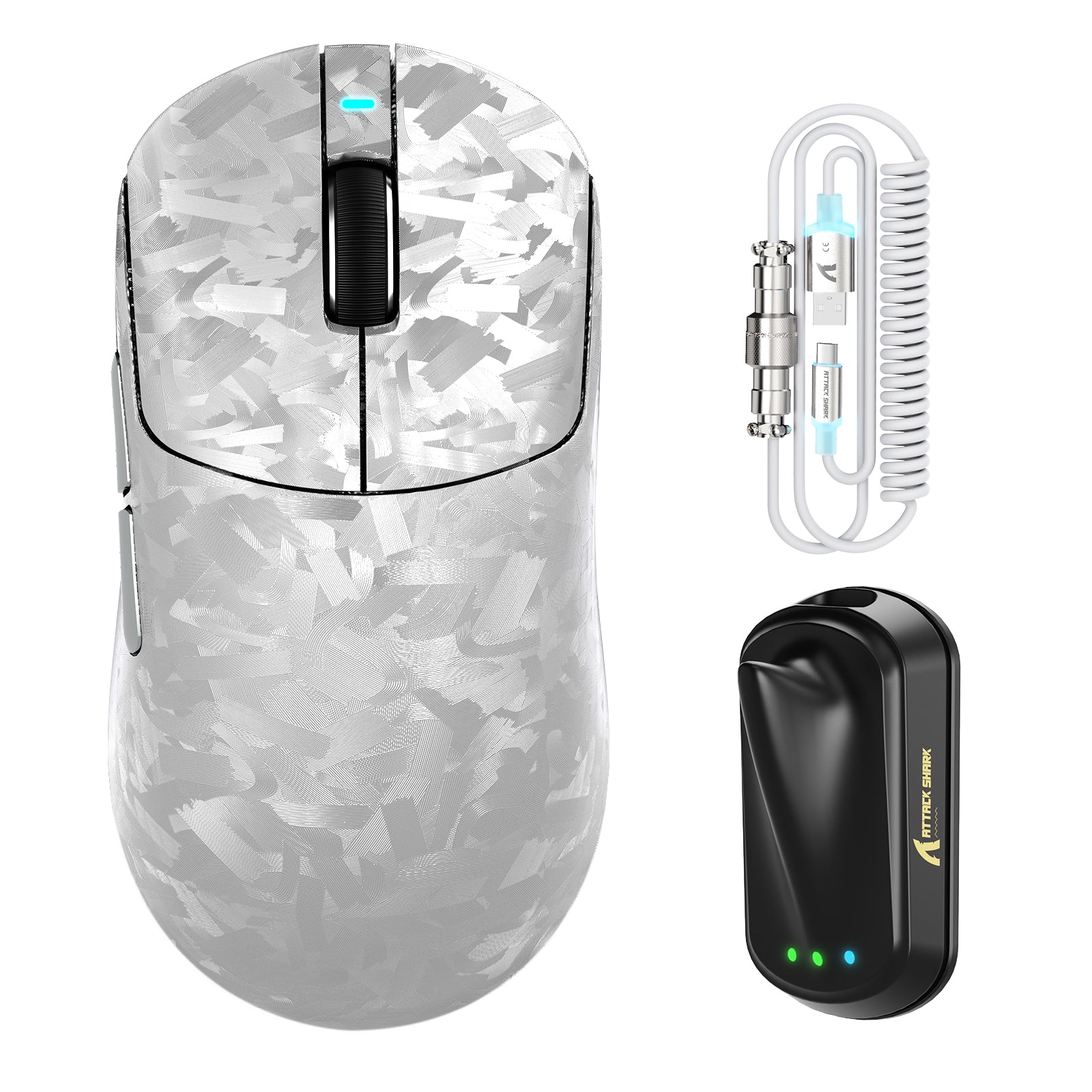 ATTACK SHARK RS3 ULTRA Carbon Fiber Draadloze PAW3955MAX Gaming Muis met C06 Ultra LED Kabel