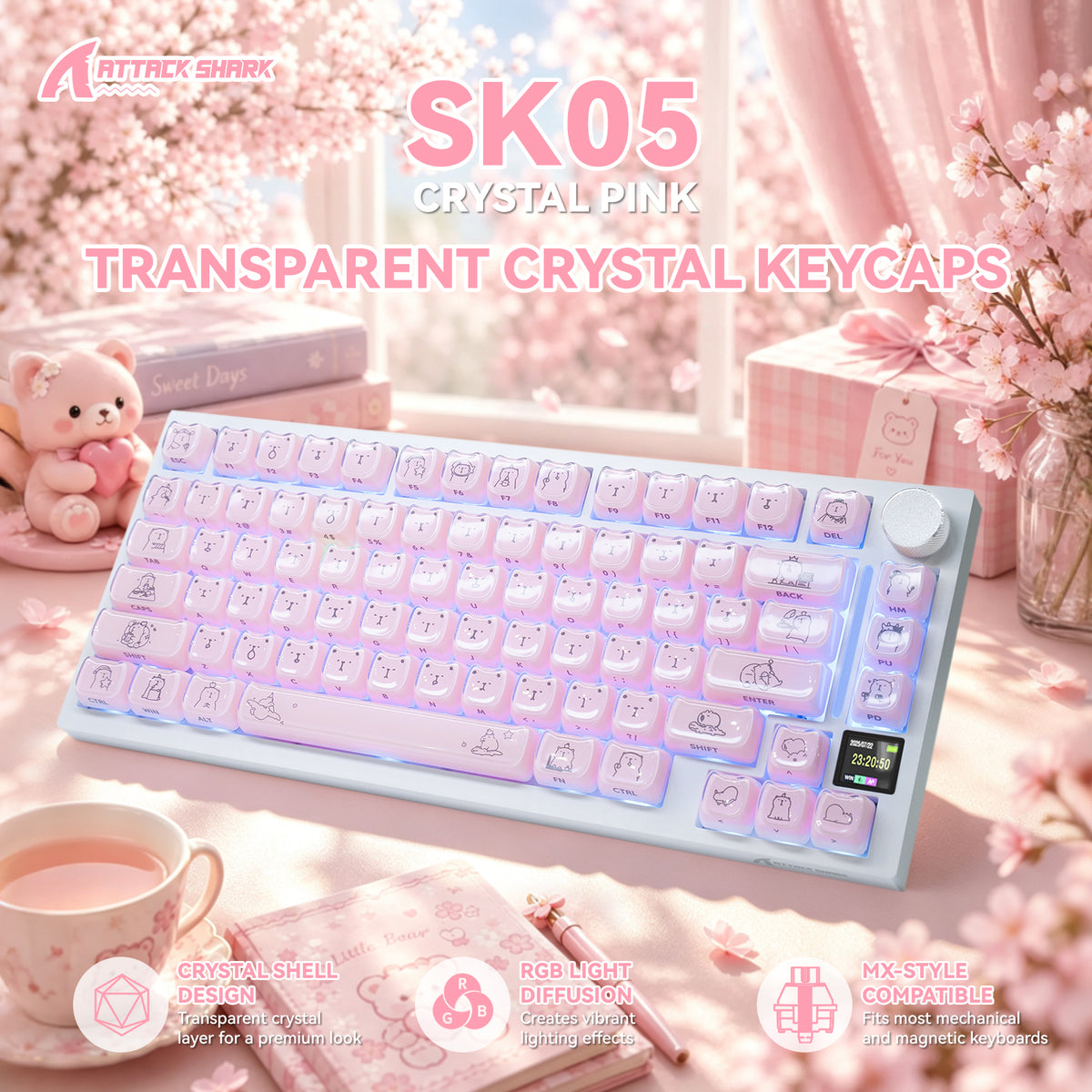 ATTACK SHARK SK05 118/119 toetsen, PBT-keycaps, MOA, ANSI