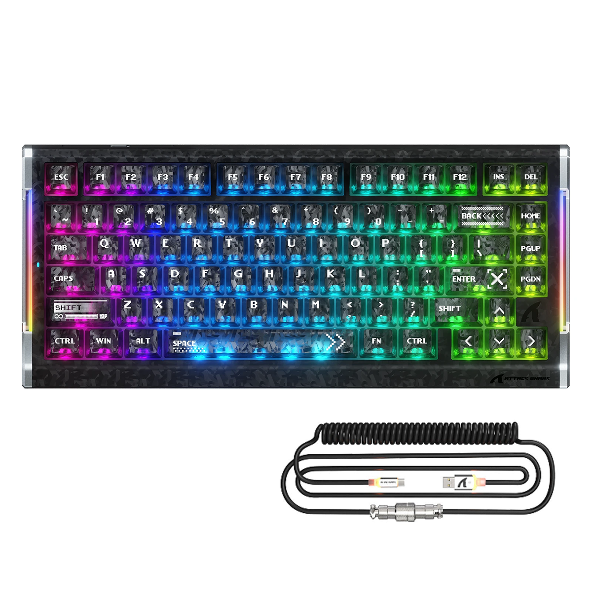 ATTACK SHARK R86 HE Carbon Fiber Bedraad Gamingtoetsenbord met magnetische schakelaars, snelle trigger, C01 ULTRA RGB-spiraalkabel