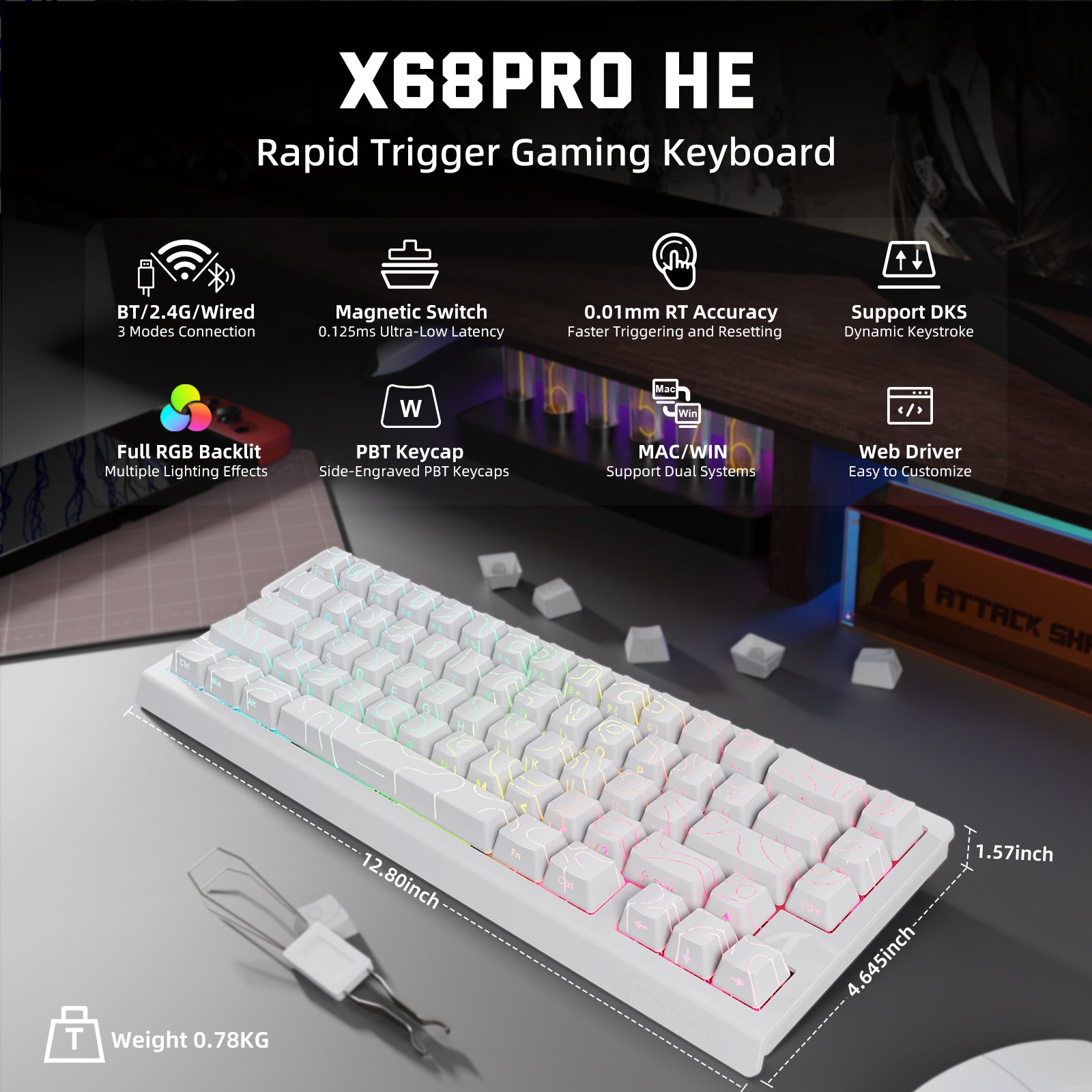 ATTACK SHARK X68PRO HE Gaming Keyboard Features