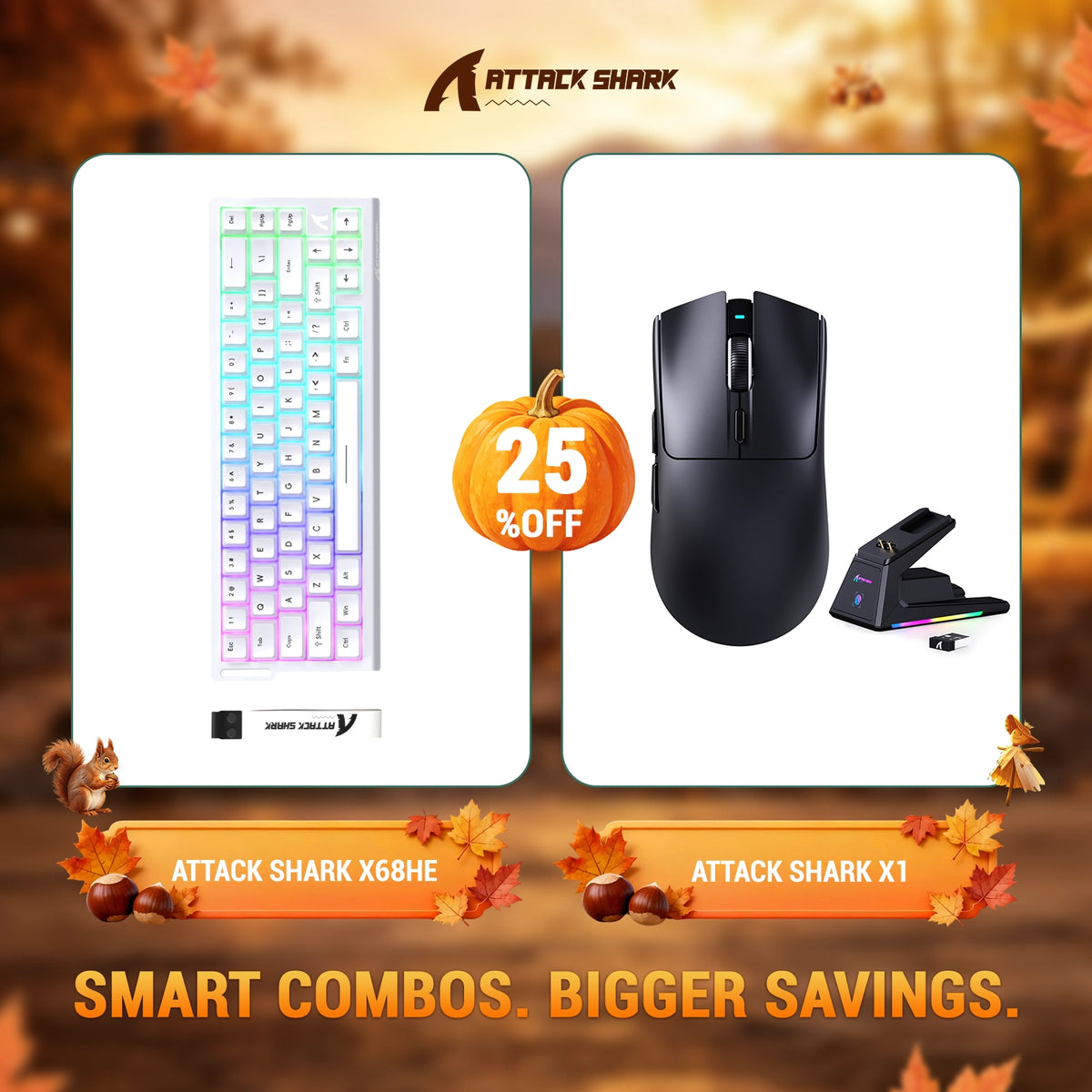 ATTACK SHARK X68HE Rapid Trigger Toetsenbord + X1 Draadloze Gaming Muis Bundel