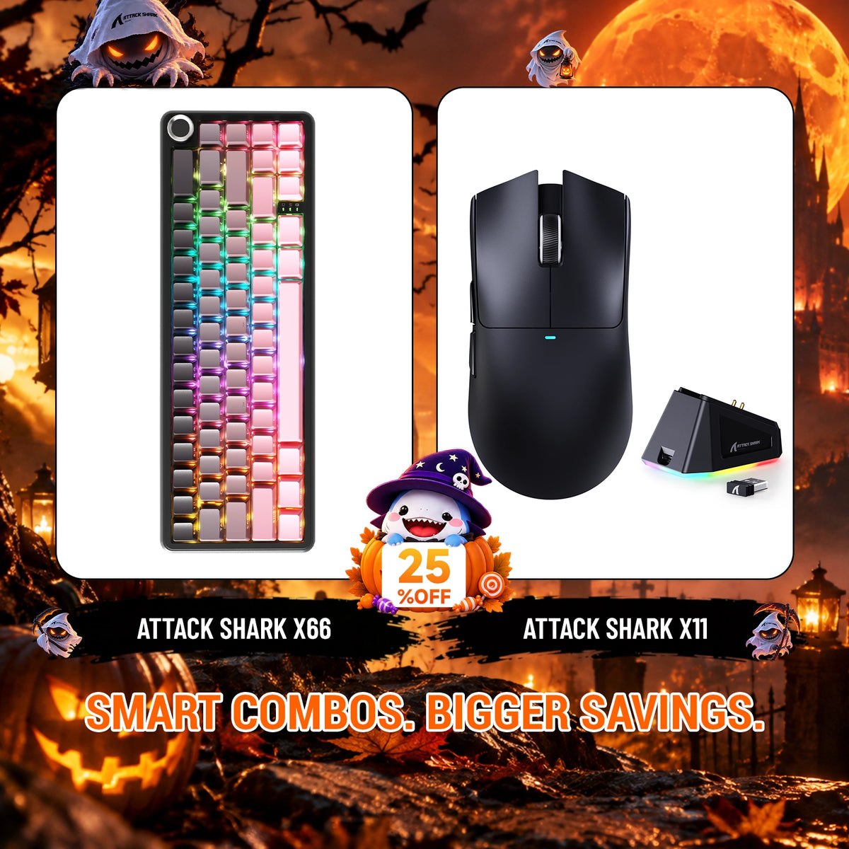 ATTACK SHARK X66 Draadloos Mechanisch Toetsenbord + X11 Draadloze Gaming Muis Bundel