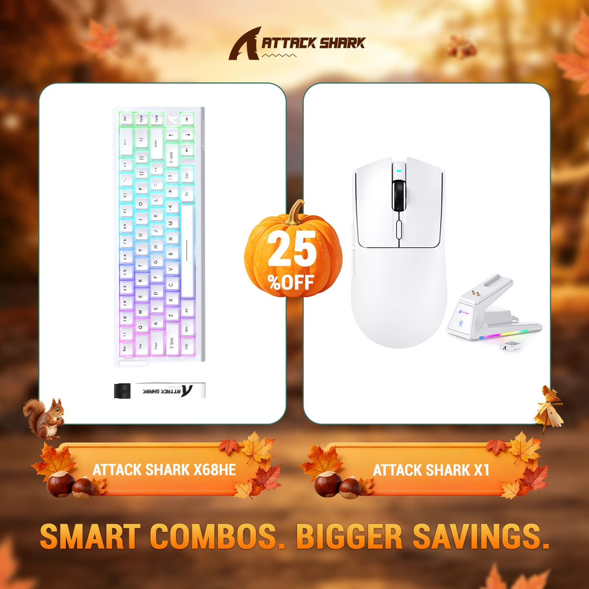 ATTACK SHARK X68HE Rapid Trigger Toetsenbord + X1 Draadloze Gaming Muis Bundel