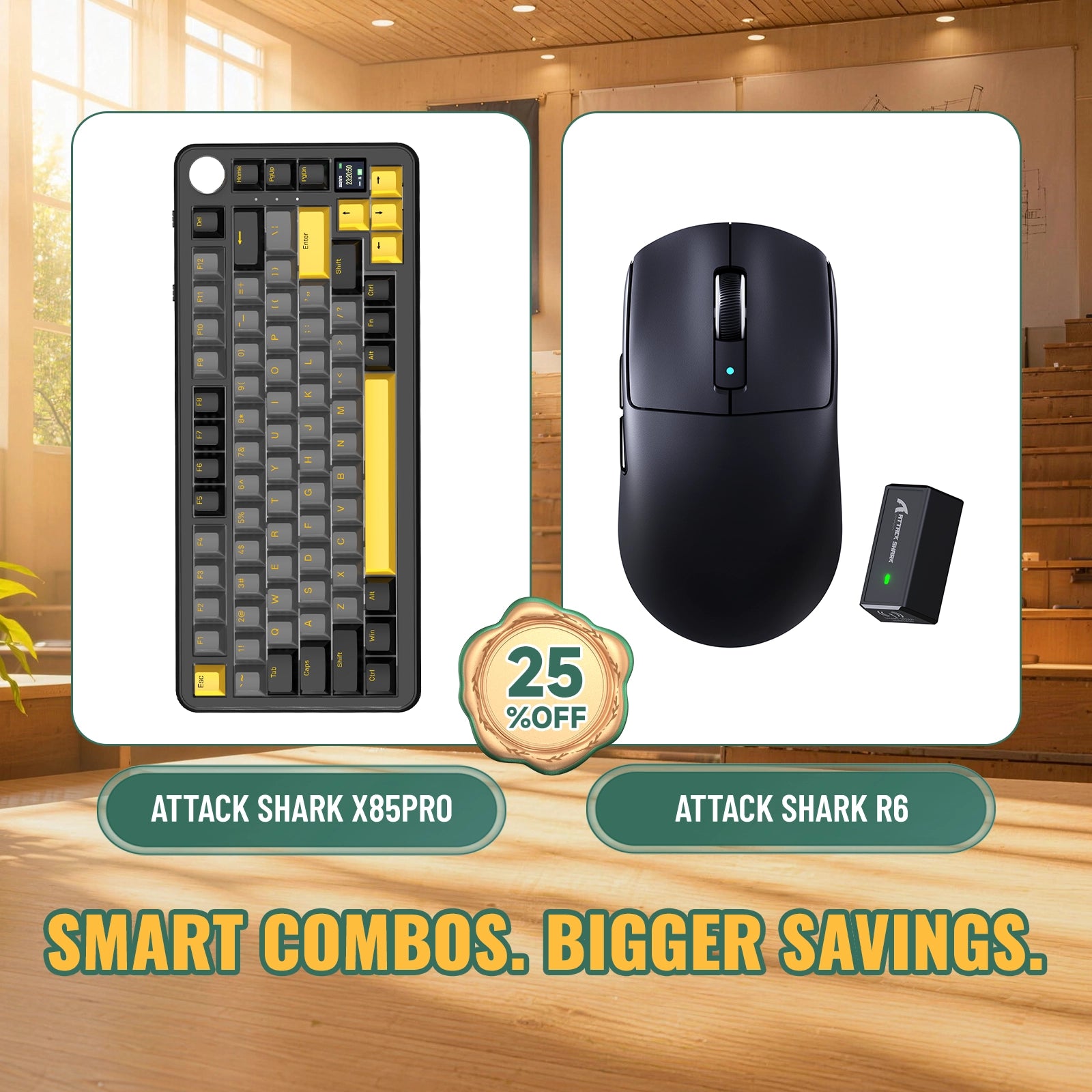 ATTACK SHARK X85PRO Tri-mode Gasket Mechanisch Toetsenbord + R6 Draadloze Gaming Muis Bundel