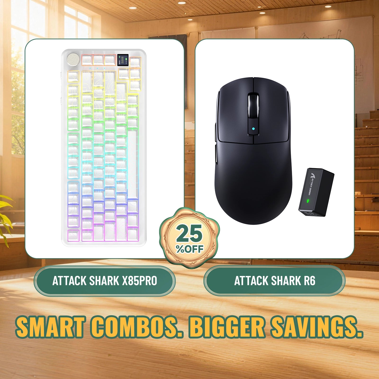 ATTACK SHARK X85 PRO tri-mode mechanisch toetsenbord met gasket-mount + R6 draadloze gamingmuisbundel