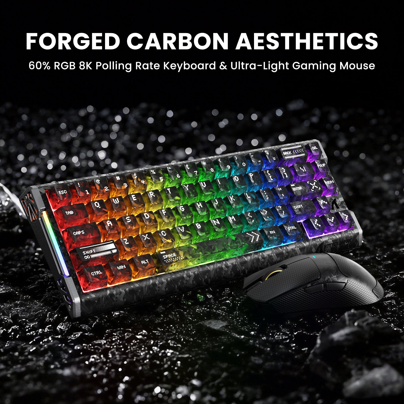 ATTACK SHARK R68 HE & X11 ULTRA Carbon Fiber Gaming Bundel met C01 ULTRA Opgerolde Kabel
