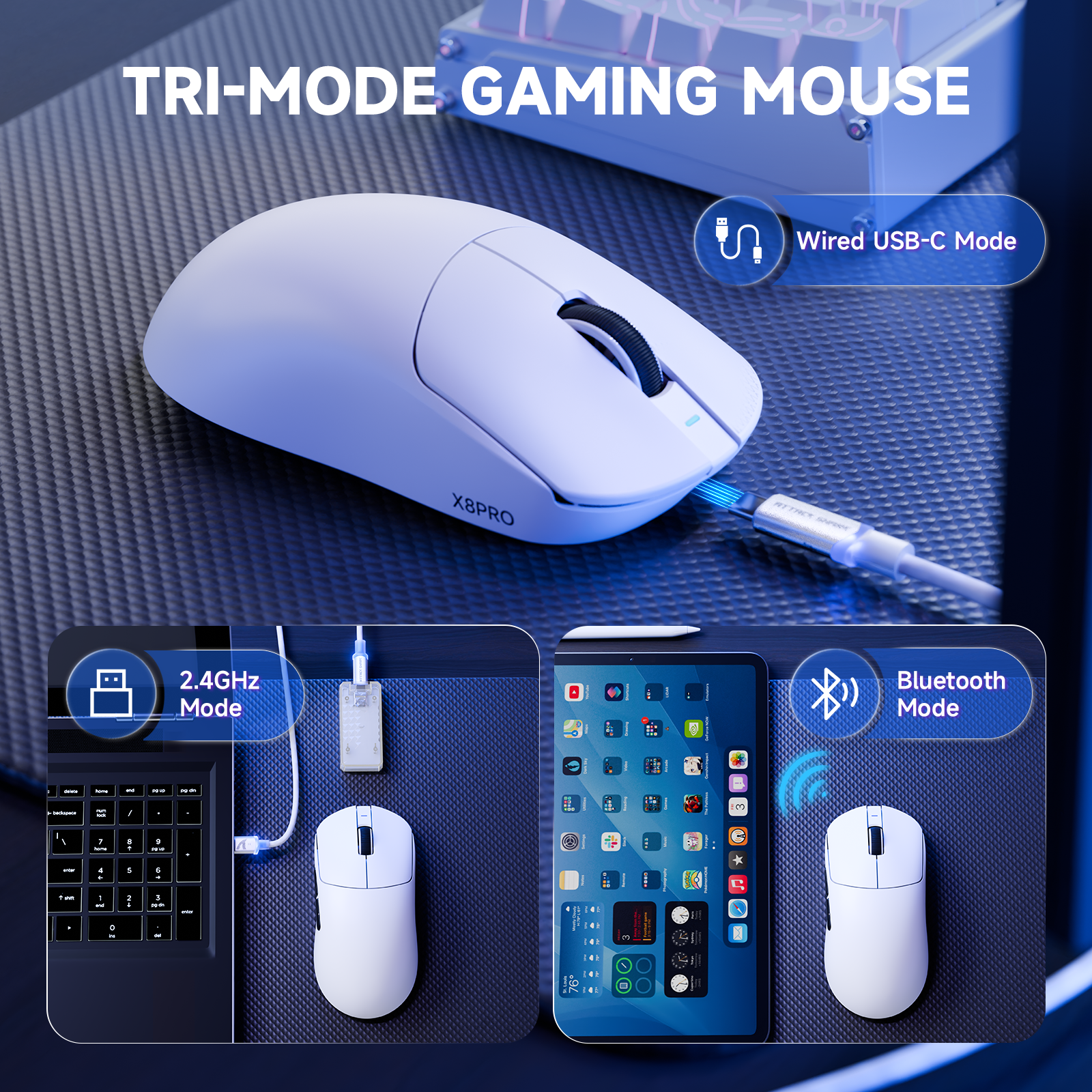 ATTACK SHARK X8PRO Ultra-Lichte Draadloze Gaming Muis & C06ULTRA Kabel