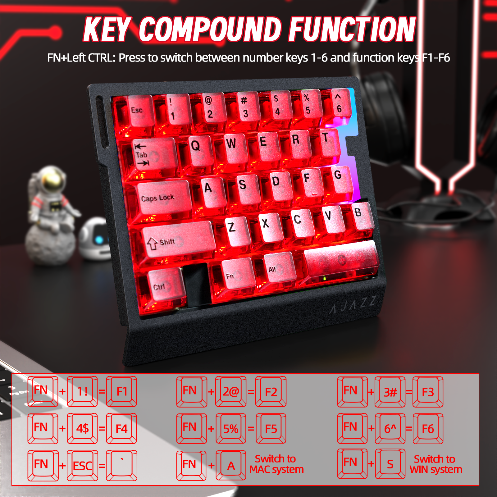 ATTACK SHARK X AJAZZ AK029 Bedraad Eenhandig Gaming Toetsenbord