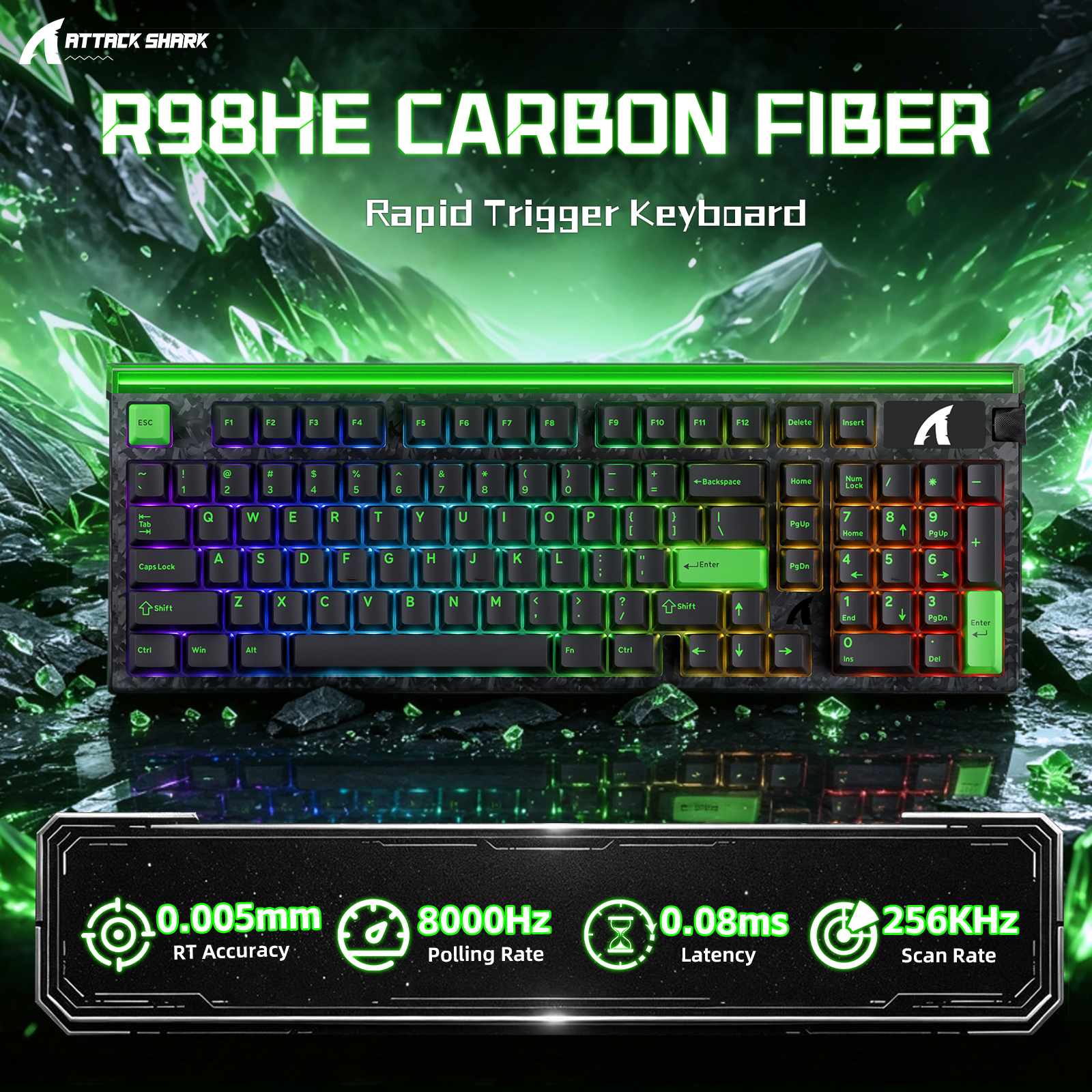 ATTACK SHARK R98 HE Carbon Fiber Bedraad Sneltoets Magnetische Schakelaar Toetsenbord Met C01 Ultra RGB Opgerolde Kabel