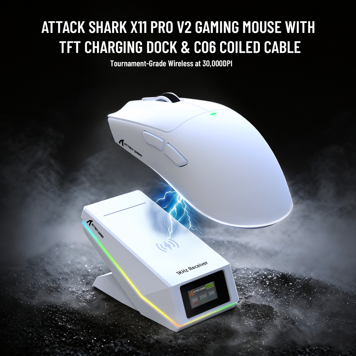 ATTACK SHARK X11 PRO V2 Draadloze Gaming Muis met TFT Display Oplaadstation met C06 Opgerolde Kabel