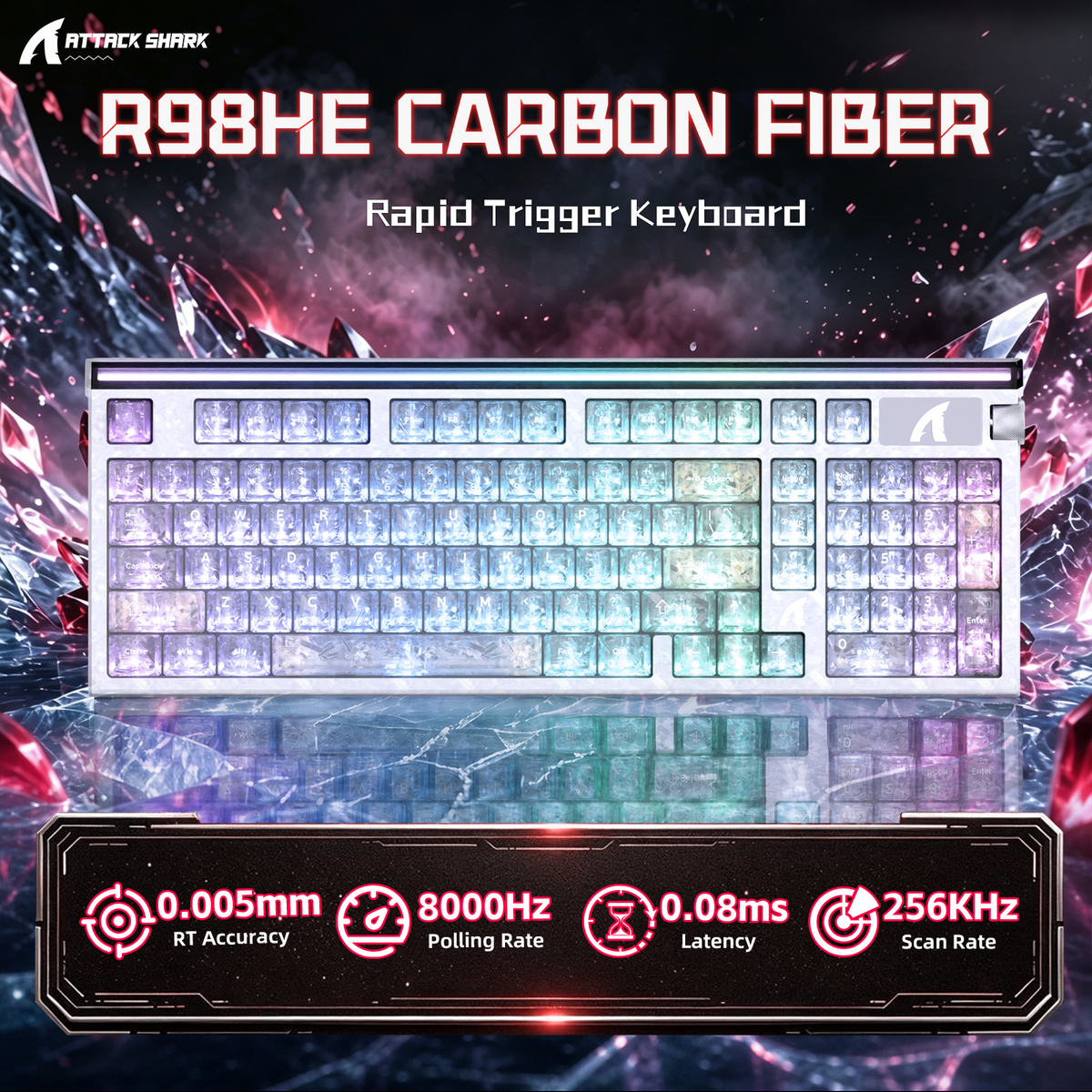 ATTACK SHARK R98 HE Carbon Fiber Bedraad Sneltoets Magnetische Schakelaar Toetsenbord Met C01 Ultra RGB Opgerolde Kabel