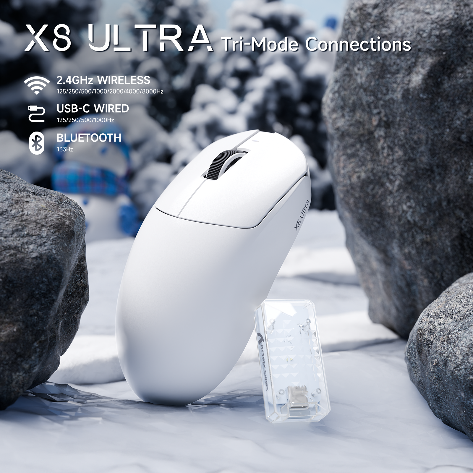 ATTACK SHARK X8 Ultra 8KHz Draadloze Gaming Muis met C06 Ultra Kabel