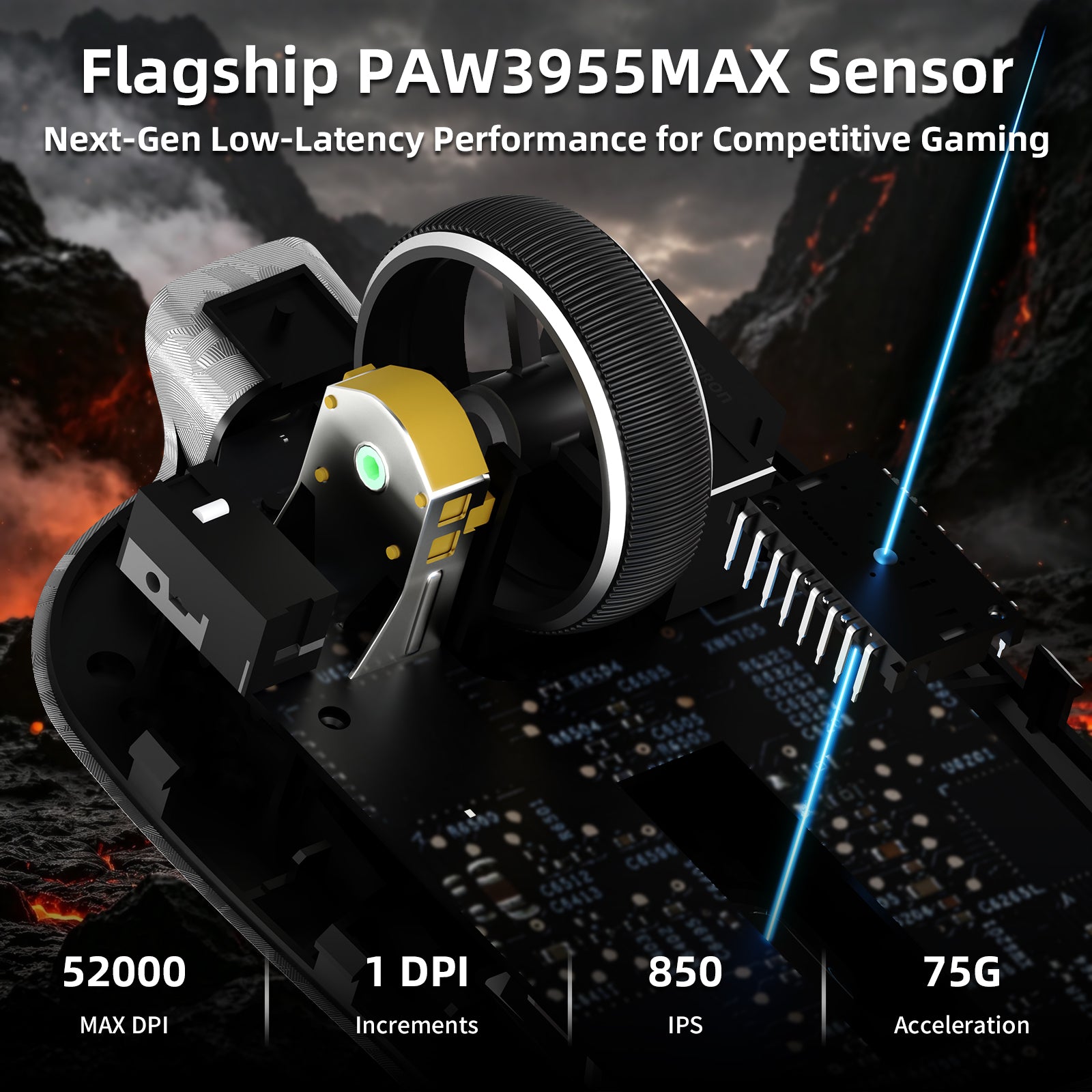ATTACK SHARK RS3 ULTRA Carbon Fiber Draadloze PAW3955MAX Gaming Muis met C06 Ultra LED Kabel