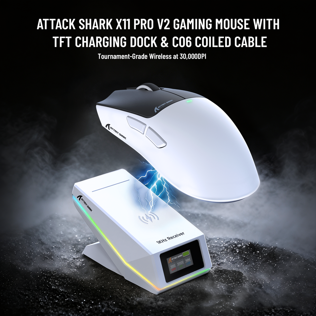 ATTACK SHARK X11 PRO V2 Draadloze Gaming Muis met TFT Display Oplaadstation met C06 Opgerolde Kabel