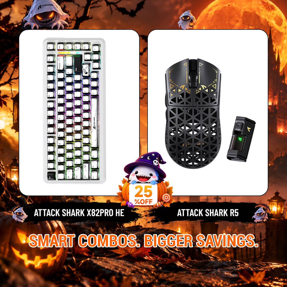 ATTACK SHARK X82 PRO HE-toetsenbord met Rapid Trigger + R5 Carbon Fiber draadloze gamingmuisbundel